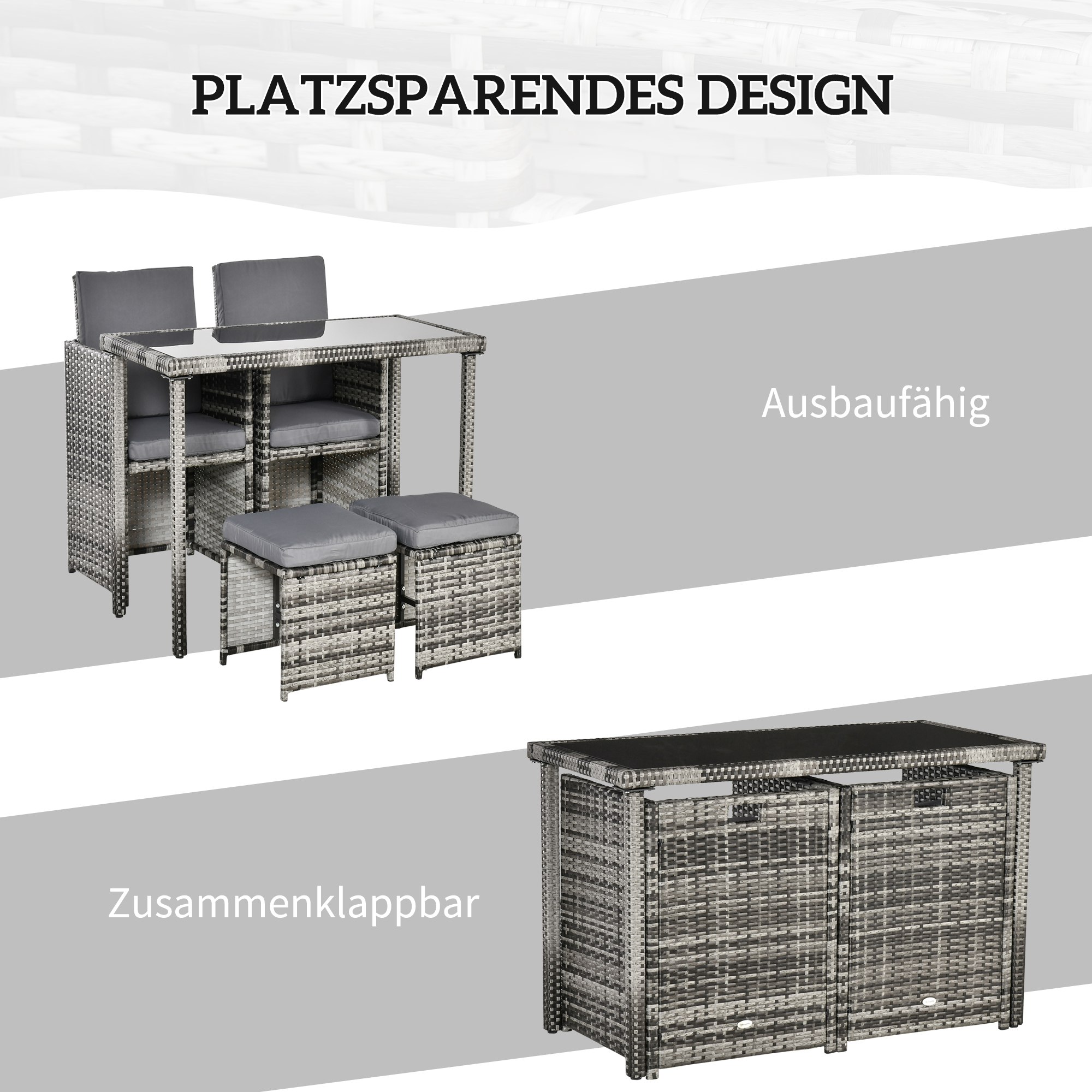 Polyrattan Sitzgruppe für 4 Personen Essgruppe Gartenset Garnitur mit Kissen, Grau