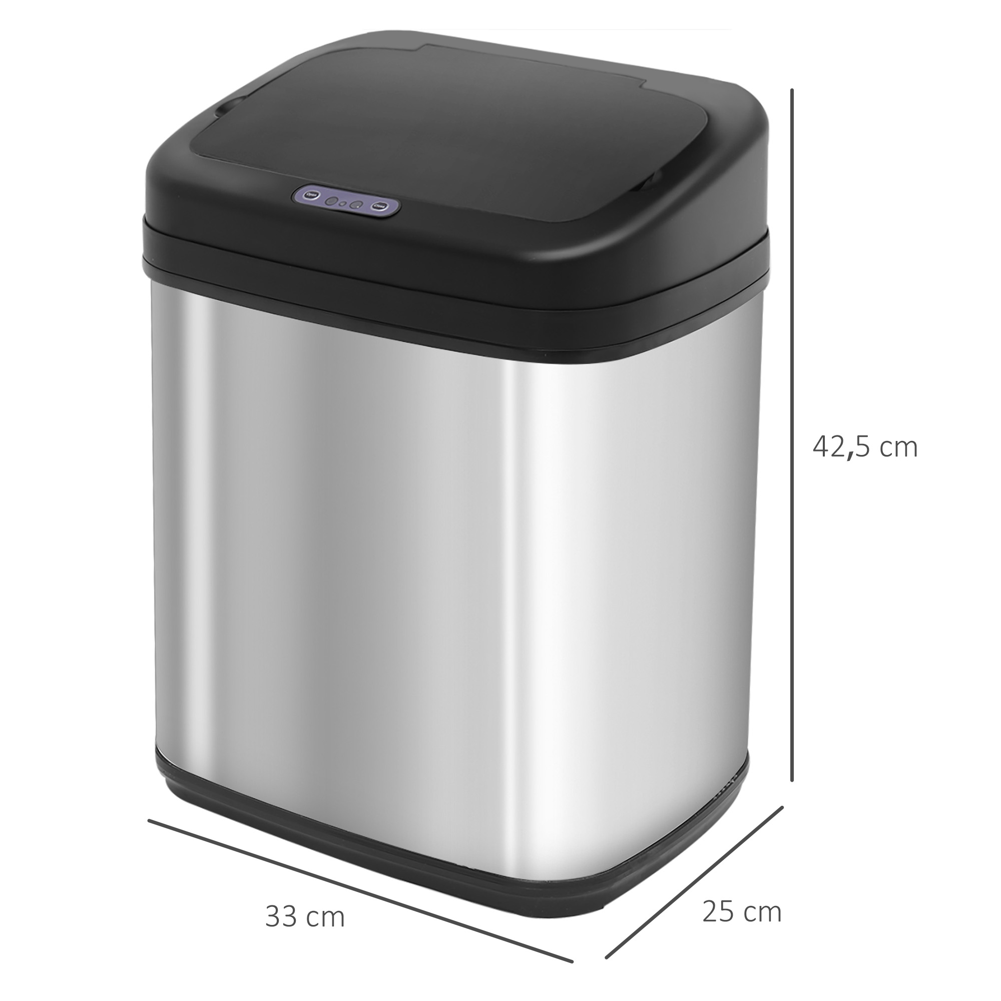 Sensor Mülleimer 20L Edelstahl Automatischer Mülleimer mit Bewegungssensor, Inneneimer 33 x 25 x 42,5 cm Silber+Schwarz