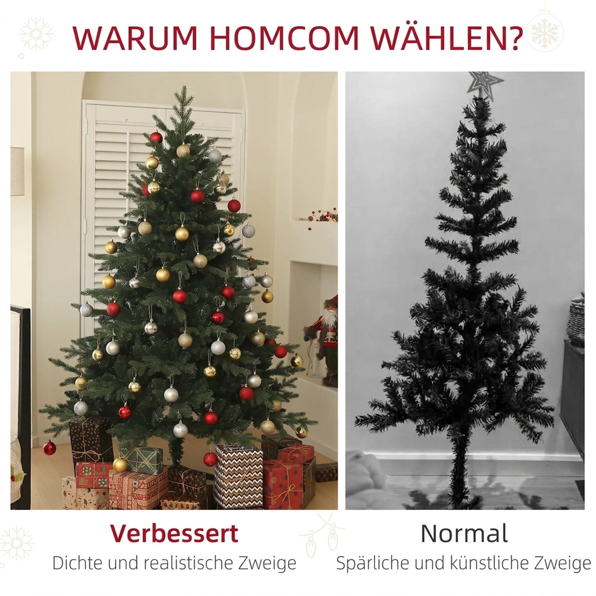 180 cm künstlicher Weihnachtsbaum im Fichtendesign mit 1696 Zweigspitzen und klappbarem Stahlfuß, Christbaum für Zuhause oder Büro, Grün