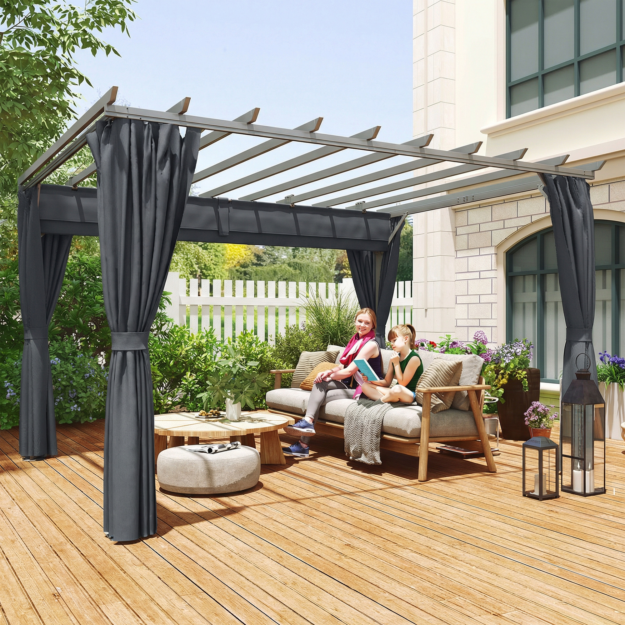 Pergola ca. 3,6x3 m Garten Pavillon Terrassenüberdachung aus Aluminium Gartenpavillon mit verstellbares Dach Dunkelgrau