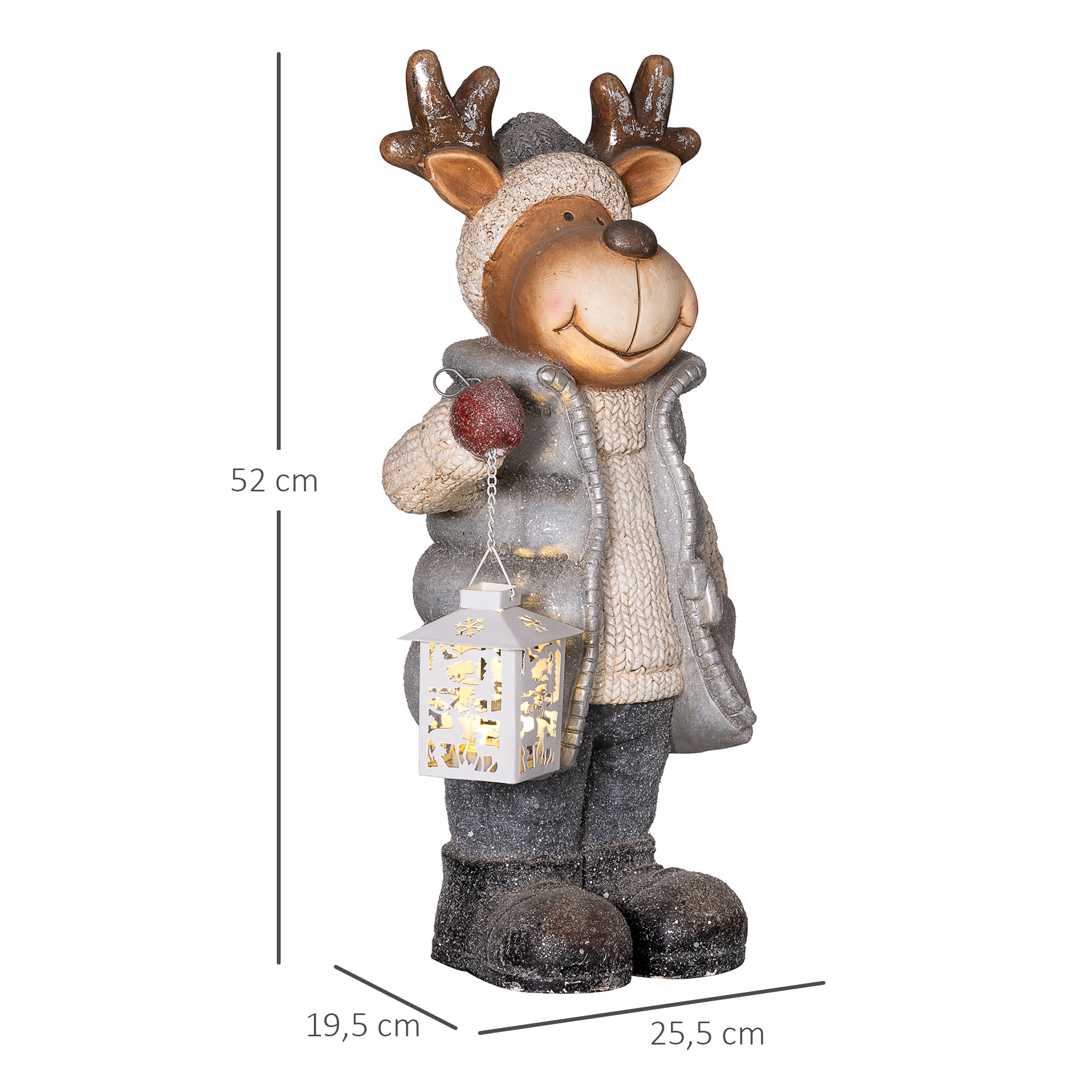 Weihnachtsdeko, Rentier mit Laterne, LED, batteriebetrieben, 25,5 x 19,5 x 52 cm
