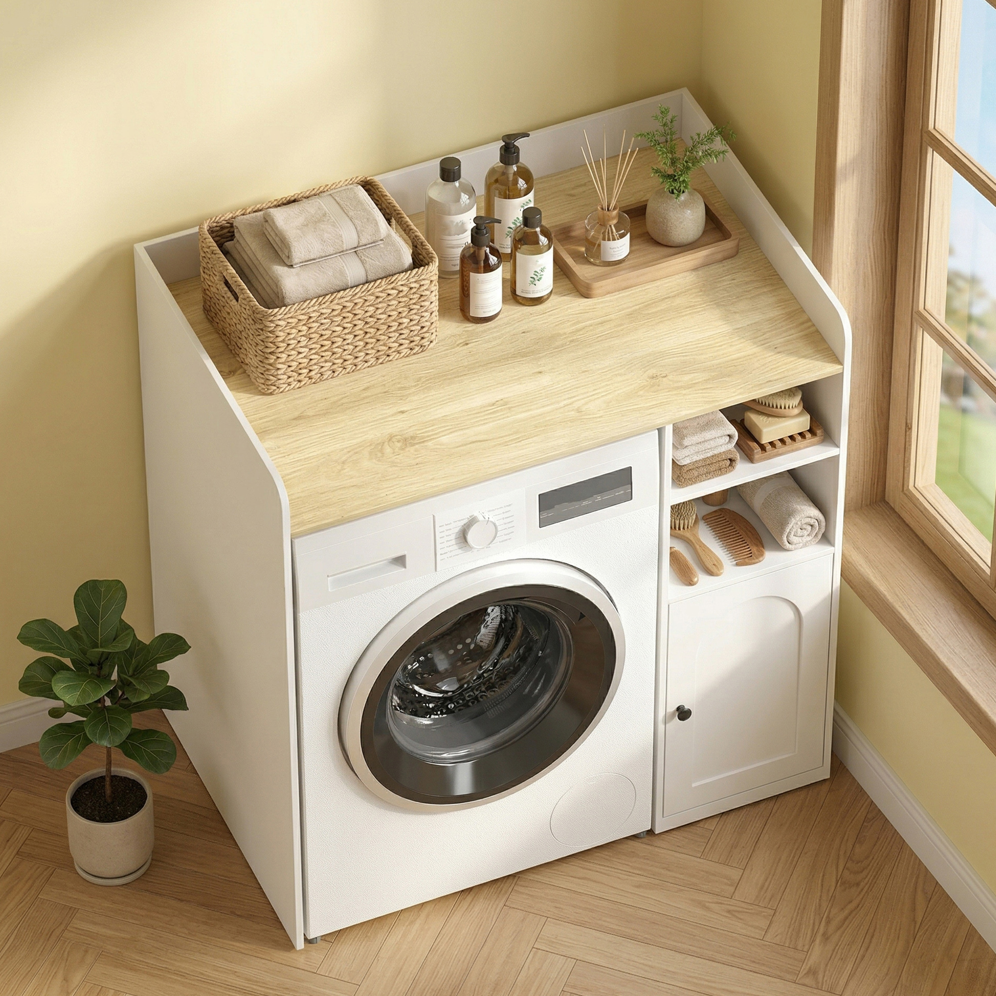 Schrank über der Waschmaschine mit Soft-Close-Scharnieren, moderner Bad-Organizer über der Toilette mit offenen Ablagefächern