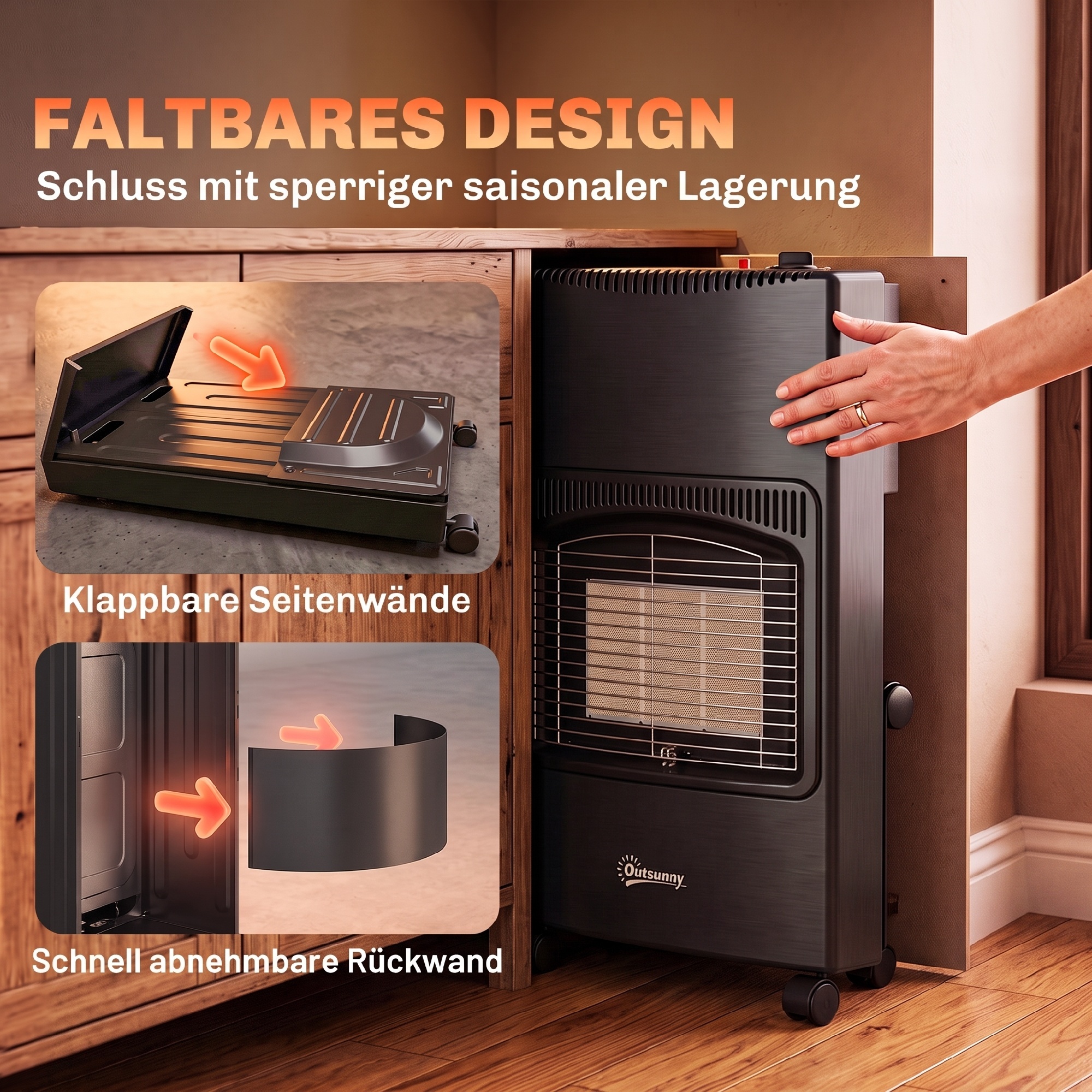 Gas Heizstrahler Outdoor 1,5-4,2 kW Klappbar Terrassenheizer mit Rollen Schutzhülle 3 Leistungsstufen Schlauch