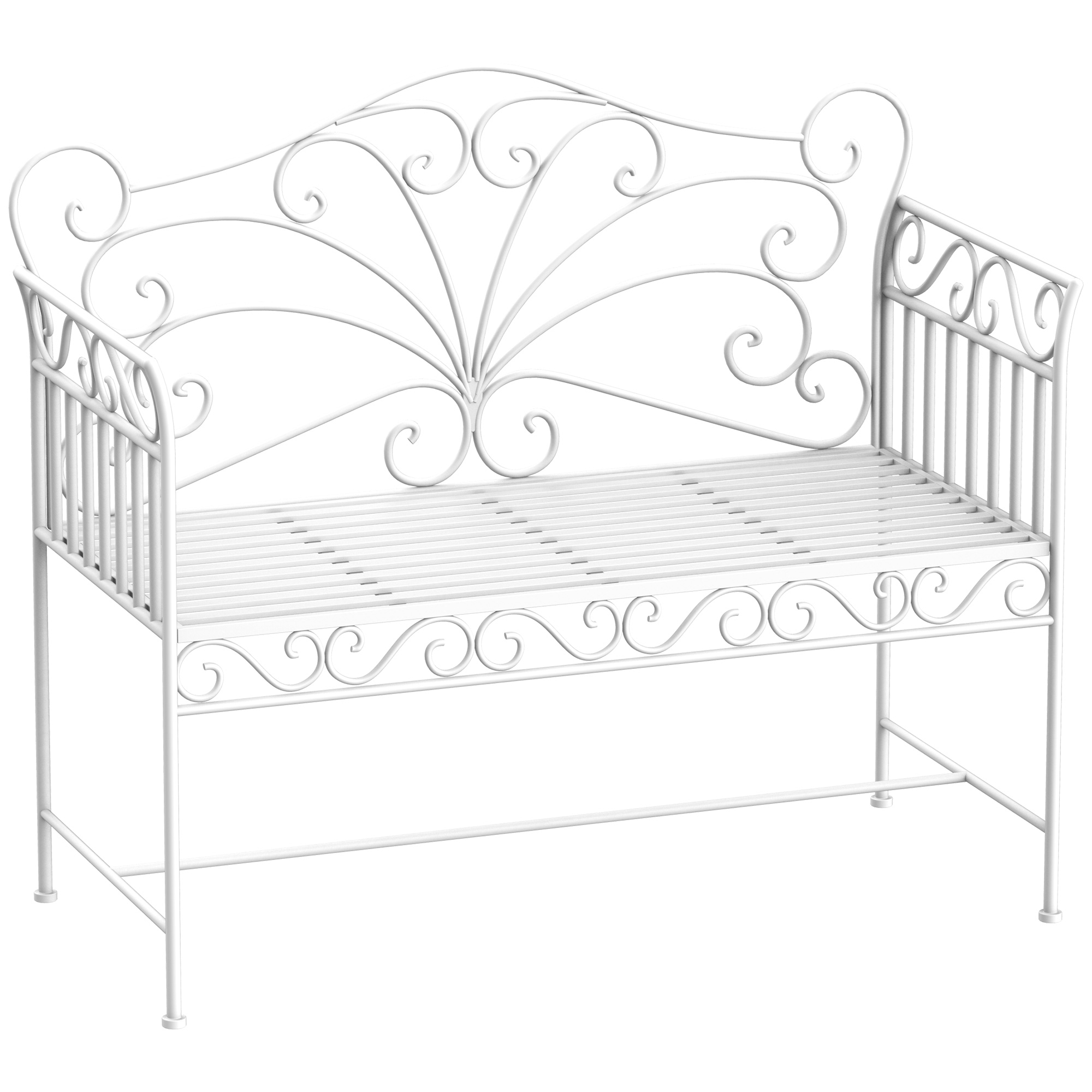 2-Sitzer Gartenbank robust, Parkbank rostfrei Sitzbank Bank Gartenmöbel 111 x 50 x 98cm, Weiß