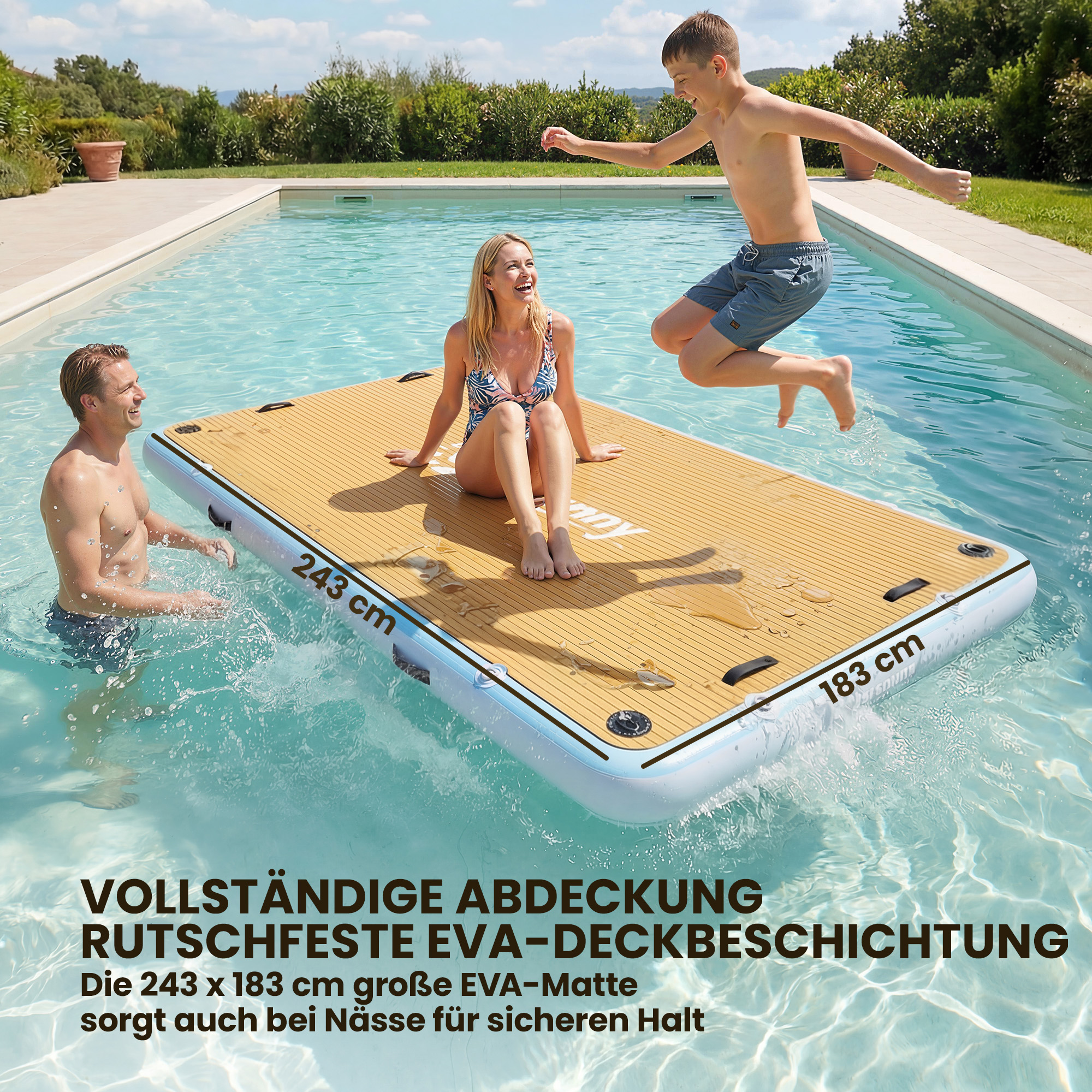 aufblasbares Dock Schwimmdock 2,4x1,8m Aufblasbar Schwimmende Plattform 4-6 Personen mit Rutschfest Oberfläche Leiter