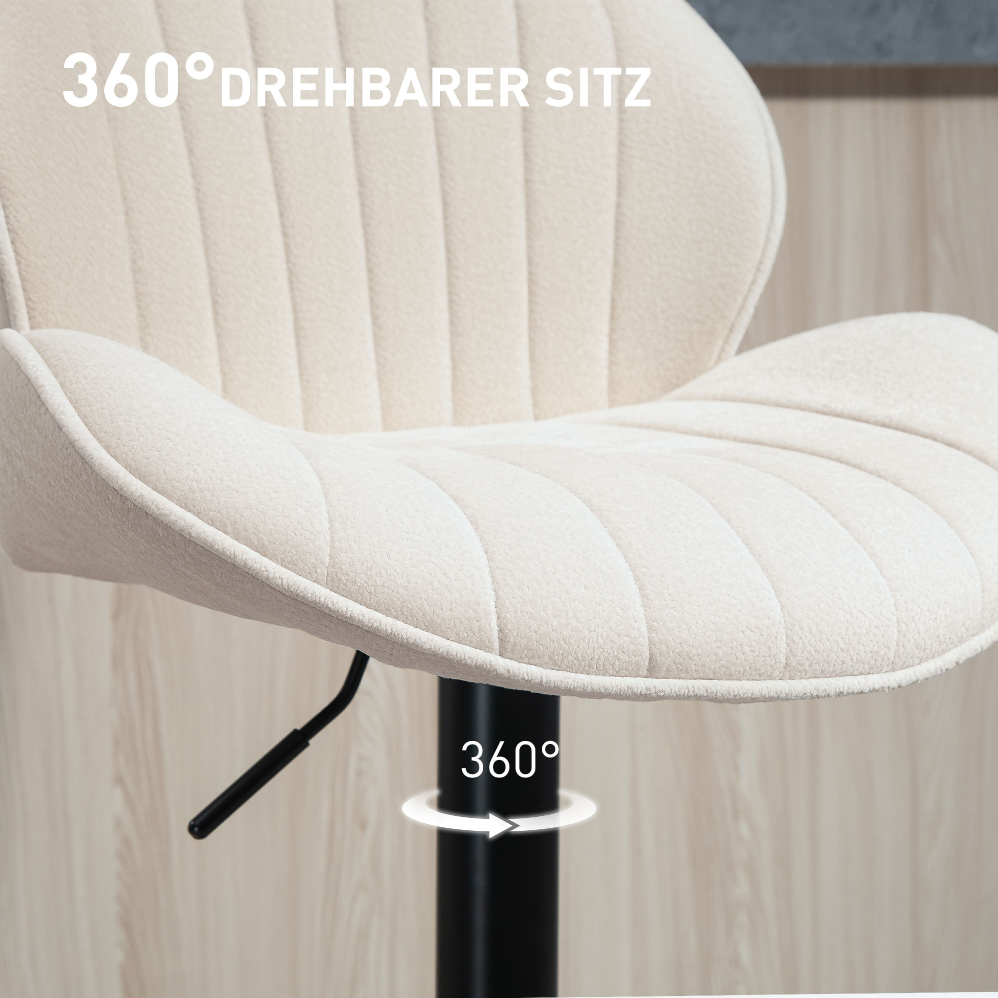 2er-Set Barhocker, Stoffbezug, verstellbare Sitzhöhe, drehbar, Stahlrahmen, Beige