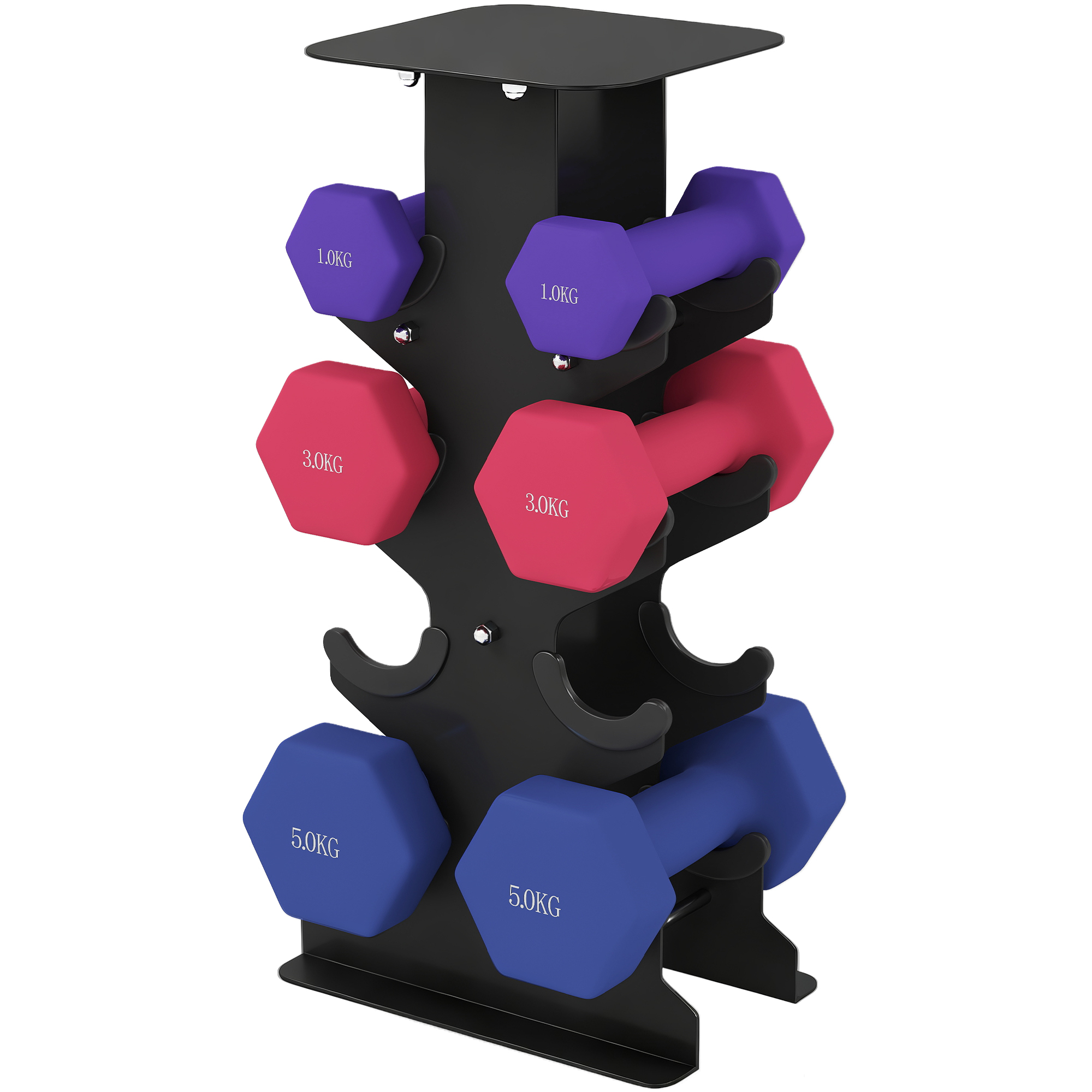 Hantel-Set 3 Paar Kurzhanteln mit Aufbewahrungsständer rutschfeste Griff, 1-5 kg Hexagon