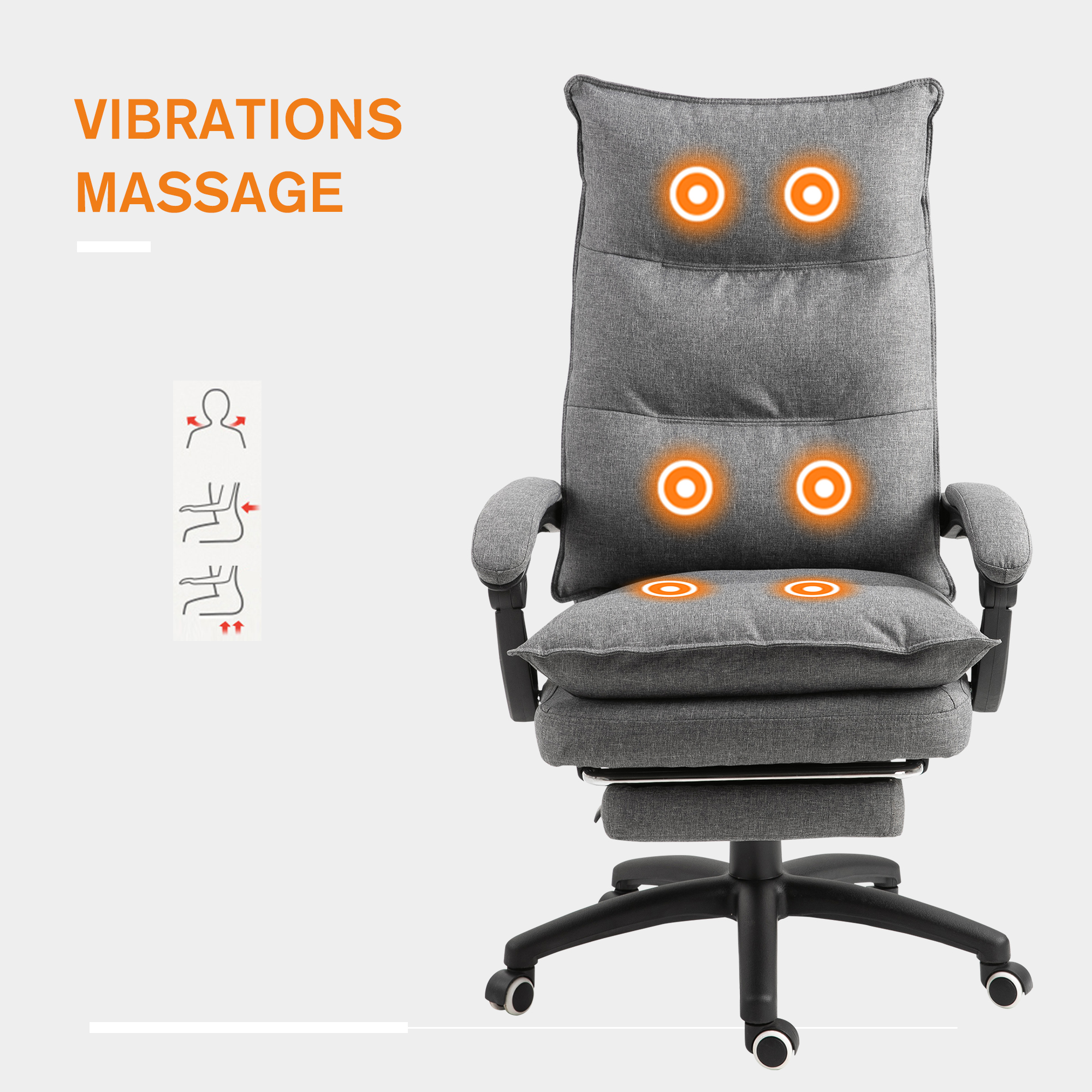 Massage-Bürostuhl, Schreibtischsessel mit Massagefunktion, höhenverstellbarer, ergonomischer Drehstuhl, Nylon, Grau