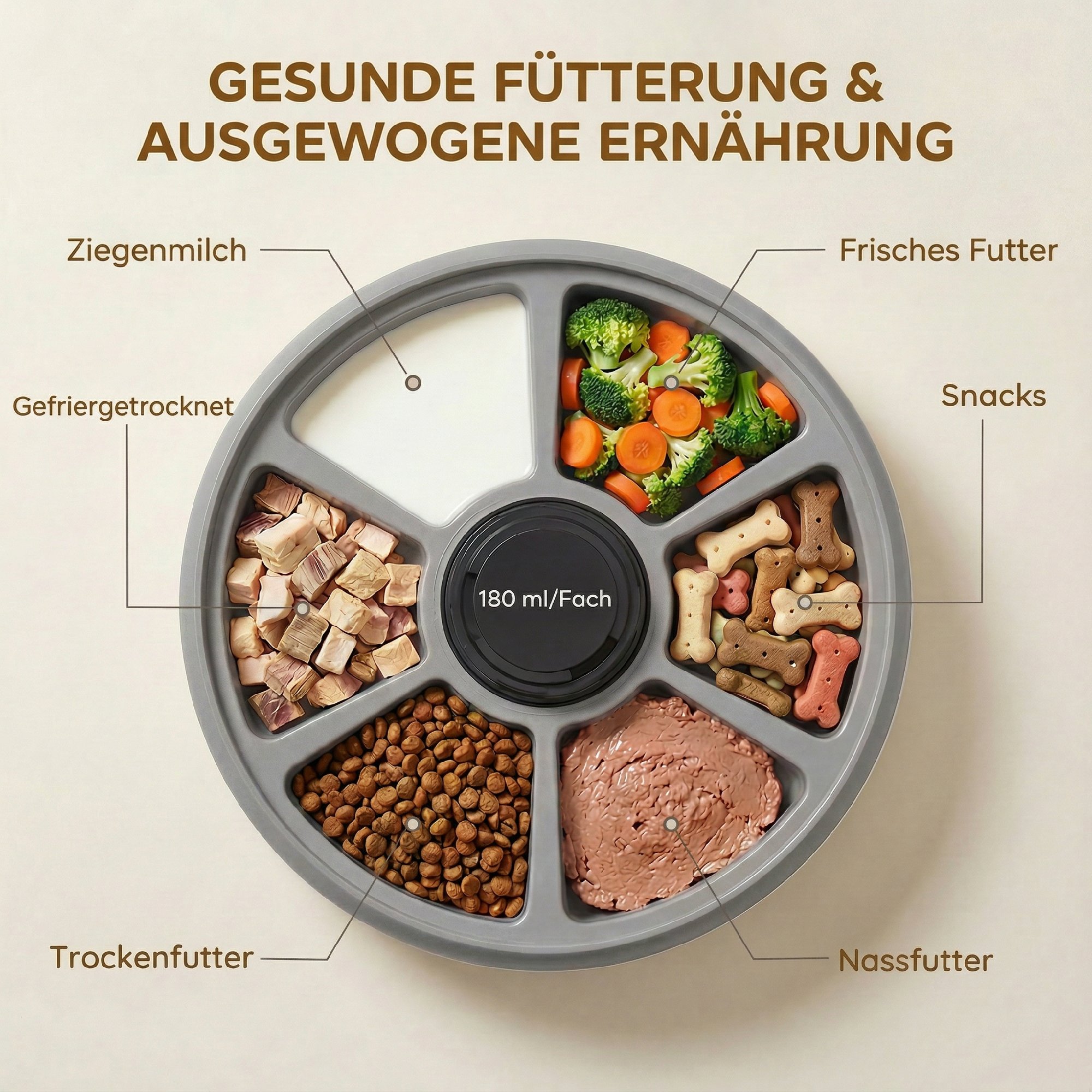 Futterautomat, automatischer kabelloser Futterspender mit Timer bis zu 6 Mahlzeiten, LED-Display, Kühlakku Grau