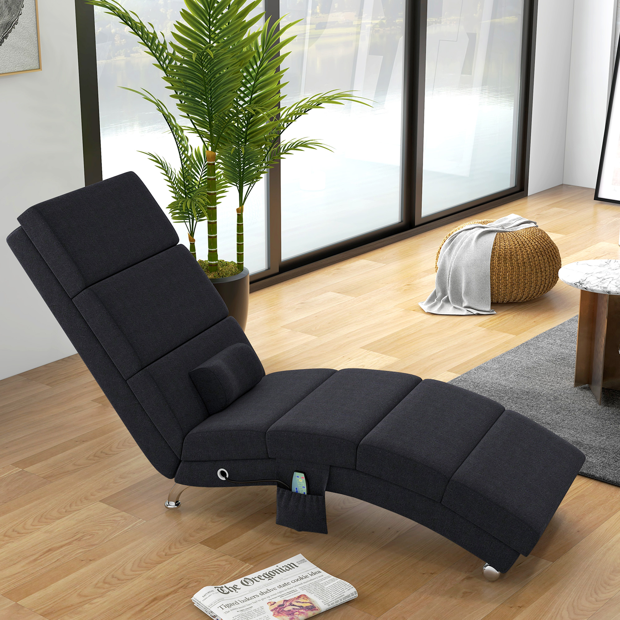 Massagesessel, Relaxsessel, Liegesessel mit 8 Vibrationspunkten, 5 Modi, 56 x 168 x 84 cm, Schwarz