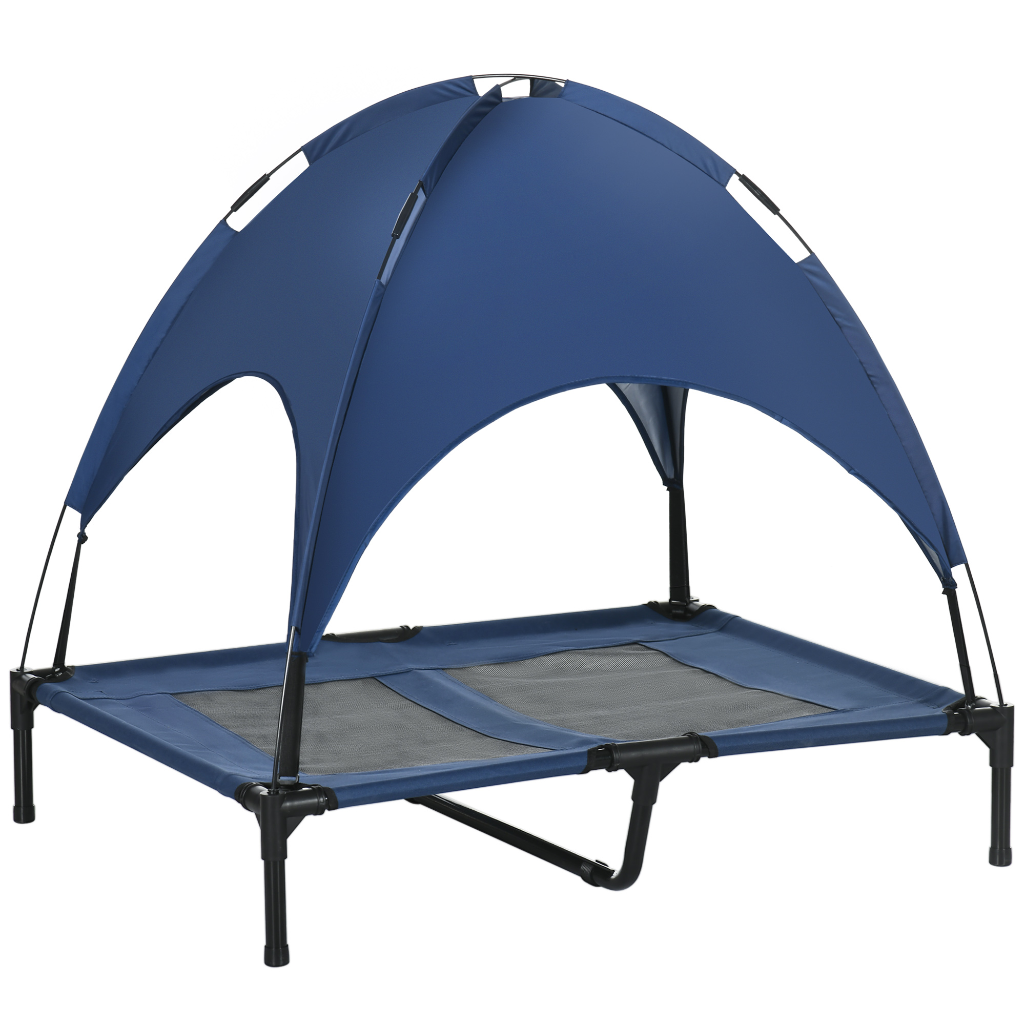 Hundebett mit Baldachin, Outdoor-Hundebett, klappbar, erhöhter Stand, Blau + Schwarz Hundebett mit Baldachin, Outdoor-Hundebett, klappbar, erhöhter Stand, Blau + Schwarz