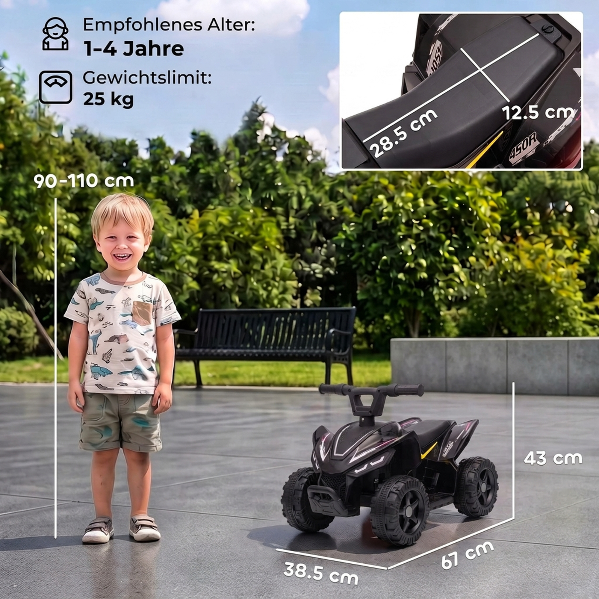 Kinder Quad Elektro 6V Kinderquad mit Lithium-Akku Vorwärtsfunktion Lenkerknopf-Steuerung 1,5-2 Jahre Schwarz