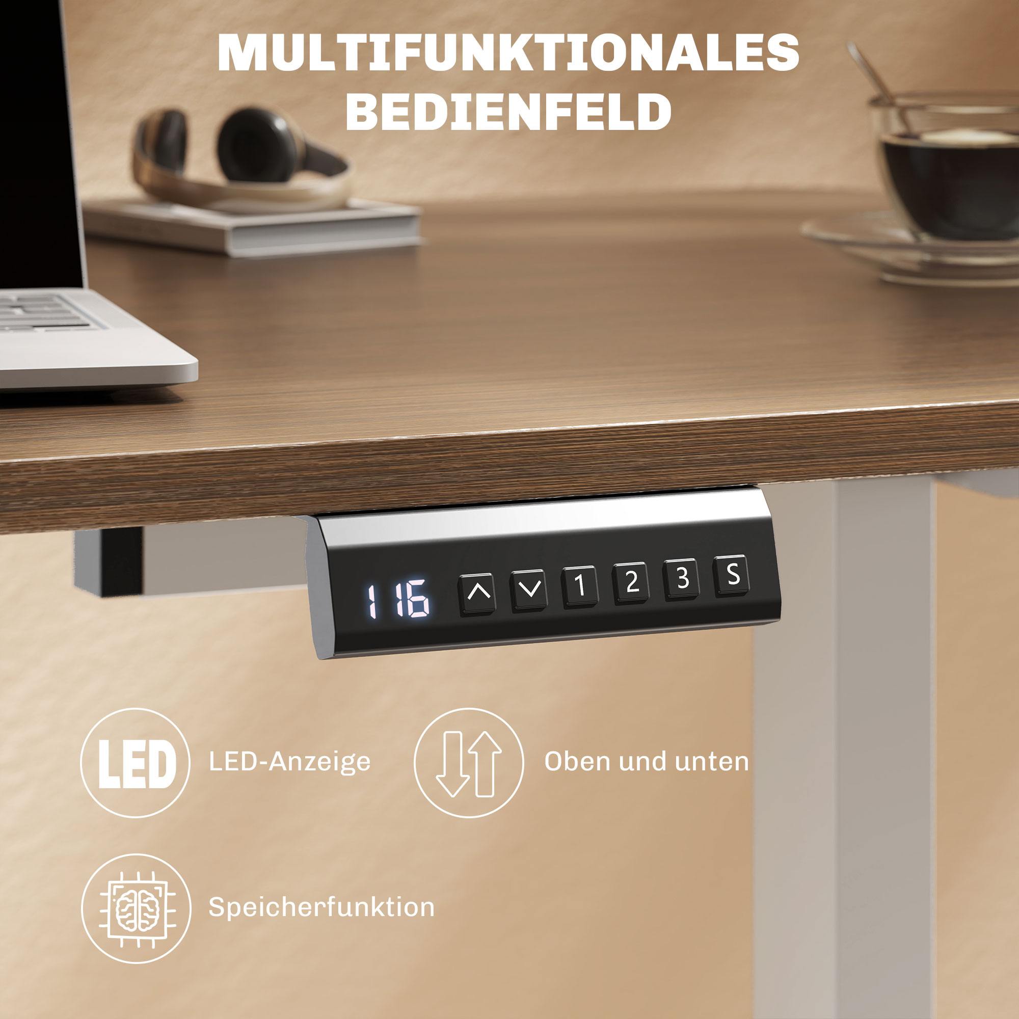 Elektrisches Schreibtischgestell, höhenverstellbar, mit Speicherfunktion, Stahl, Weiß