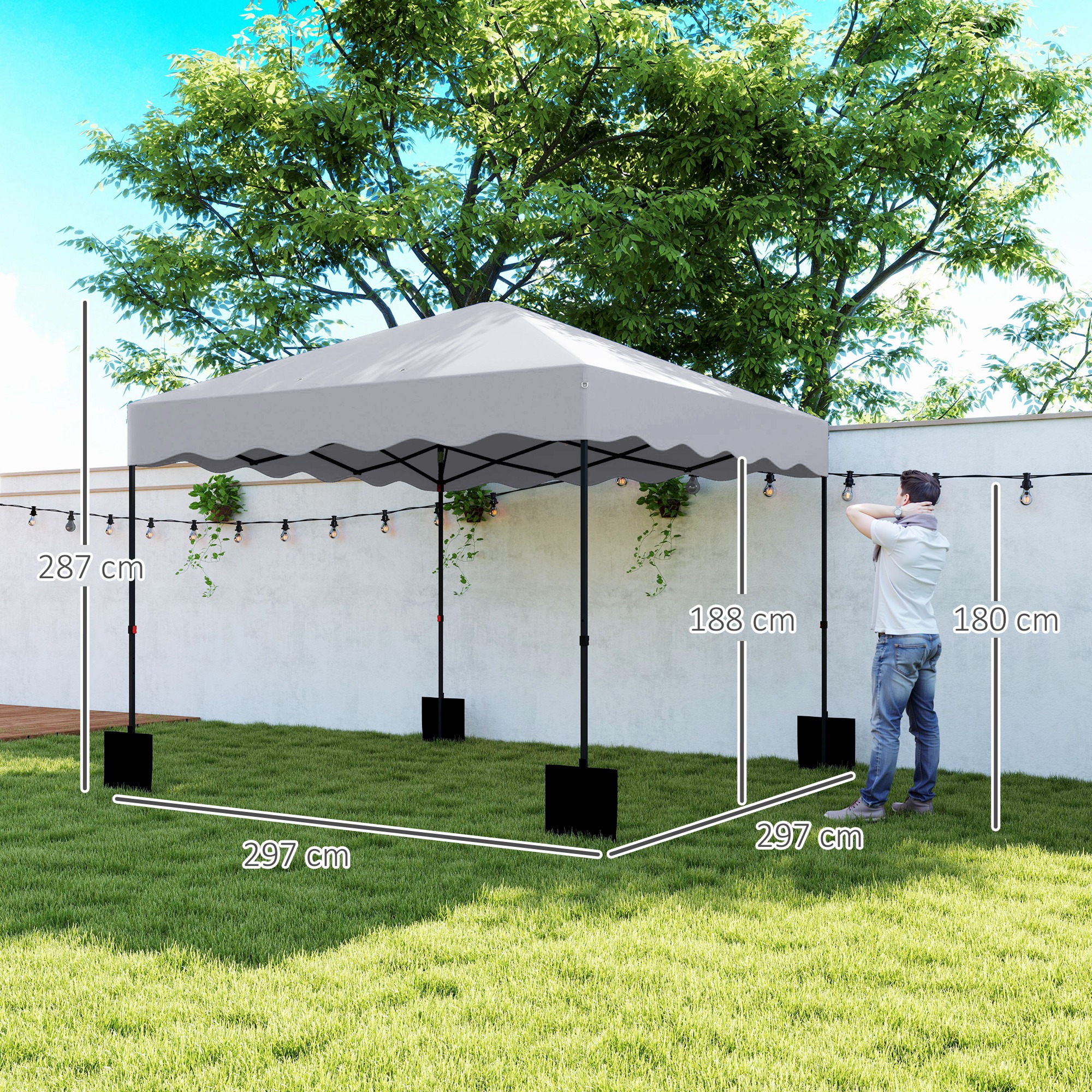 3 x 3 m Pop-up-Pavillon, Höhenverstellbares Gartenzelt, mit Rolltasche, für Garten, Terrasse, Metall, Stoff, Hellgrau