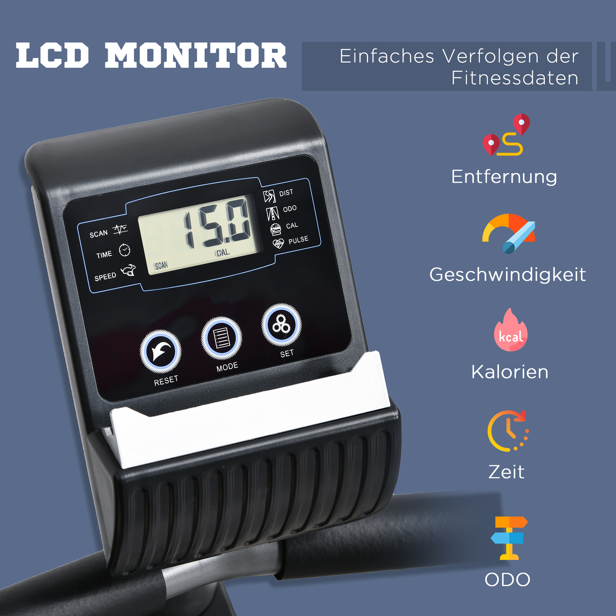 Liegeergometer mit LCD-Anzeige 8 stufig einstellbarem Magnetwiderstand Liegefahrrad Heimtrainer mit Herzfrequenzsensoren, verstellbarer Rückenlehne, Sitzergometer für Senioren bis 110 kg