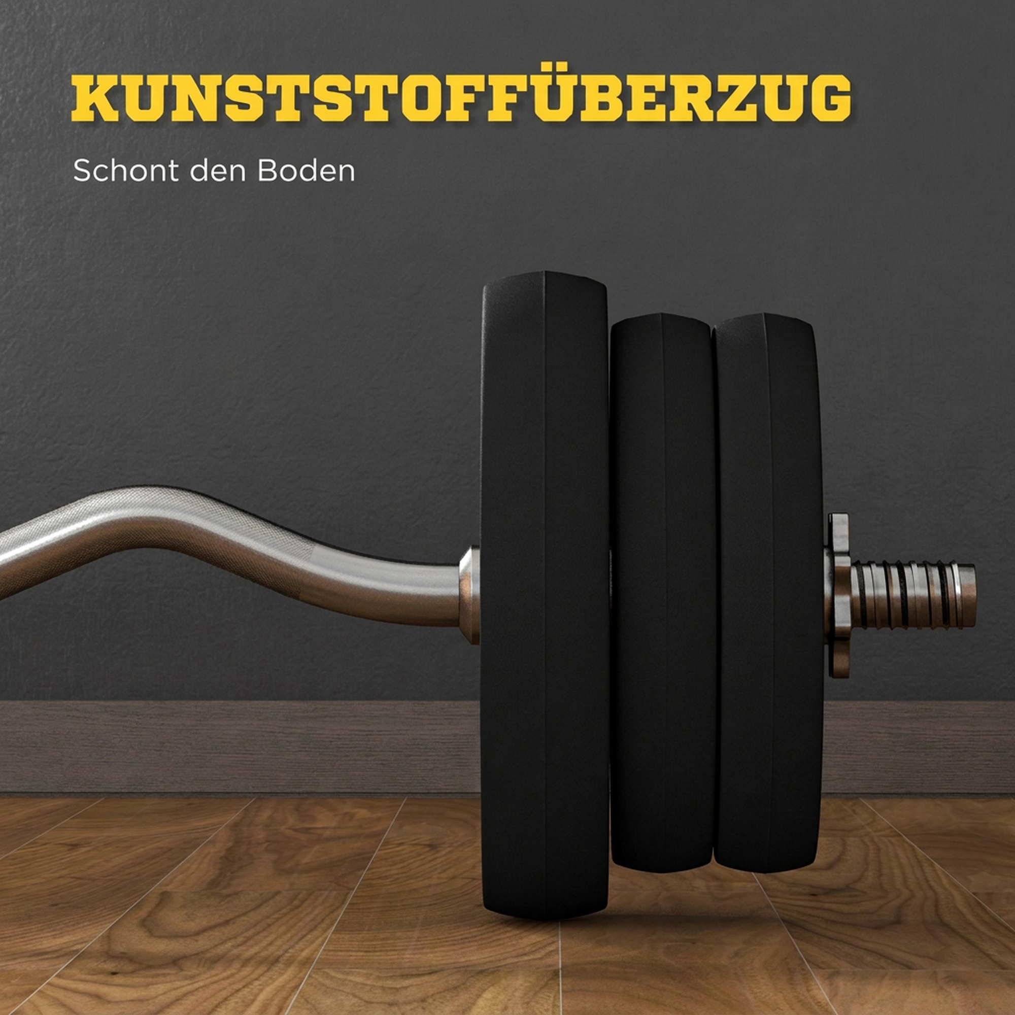 Langhantel Set 25kg Rutschfeste Curlstange mit 6 Gewichten, PVC-Beschichtung, Hantelstange aus Stahl