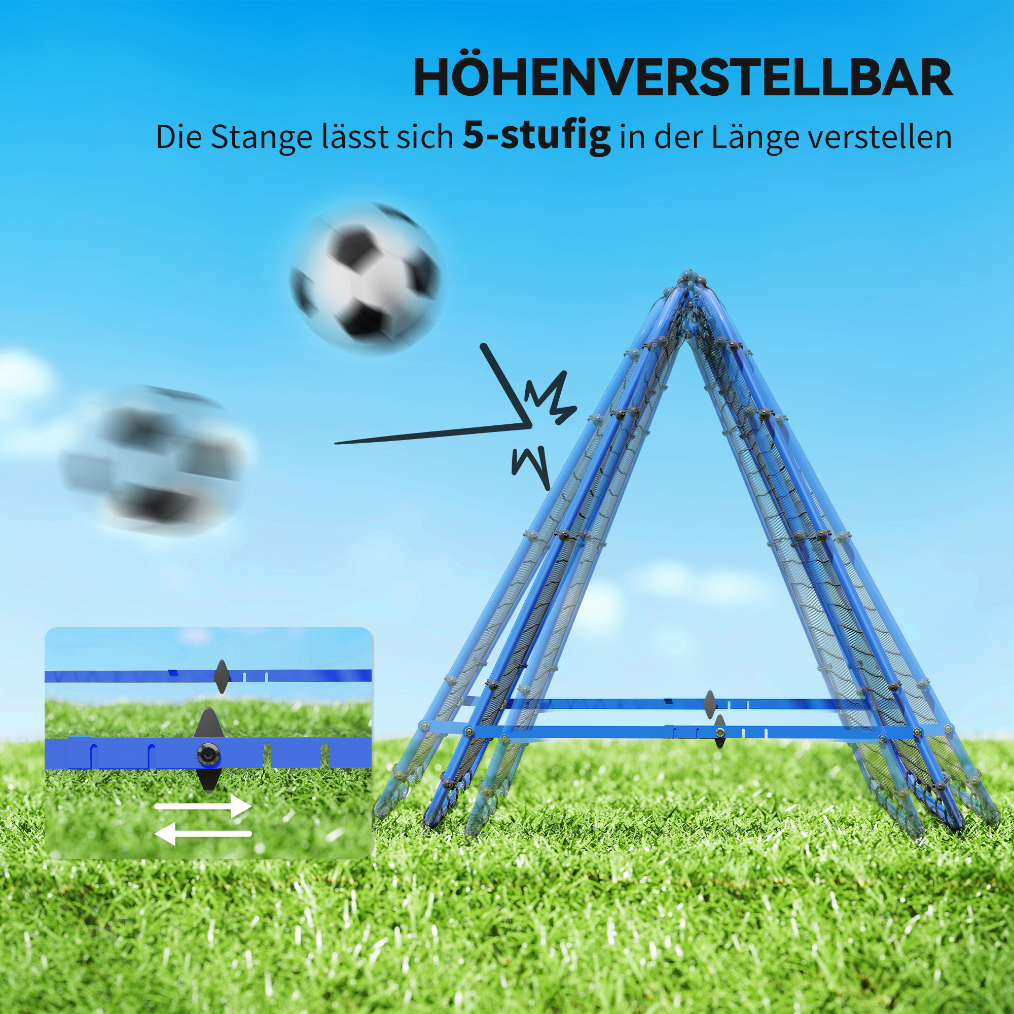 Doppelseitige Rebounder für Fußball, verstellbar Prellwand mit 5 Winkelpositionen Rückprallwand Netz, 100 x 68-95cm Kickback Tor für Jugendliche, Rückprallwand für Handball Training, Blau