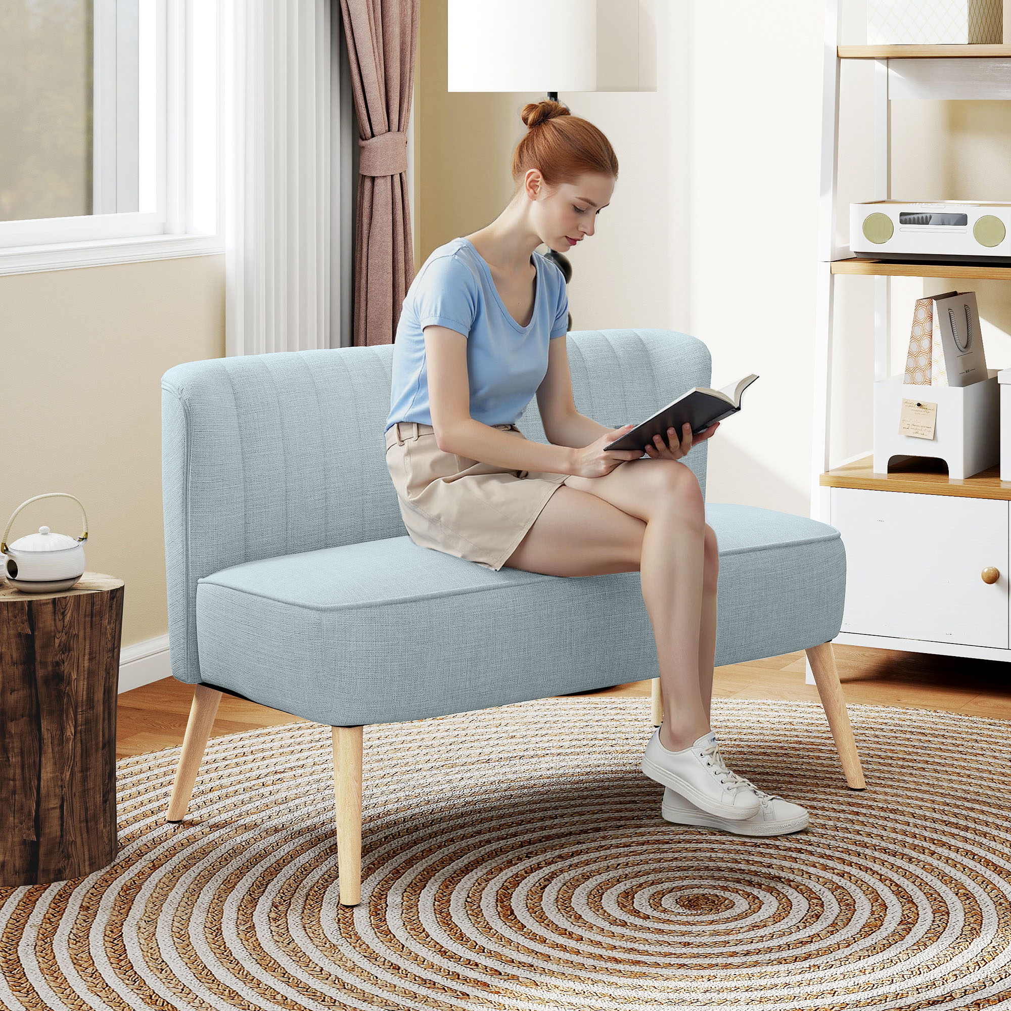 2-Sitzer Sofa, weiche Polsterung, pflegeleichter Bezug, bis 150 kg, 117 x 56,5 x 77 cm, Hellgrün