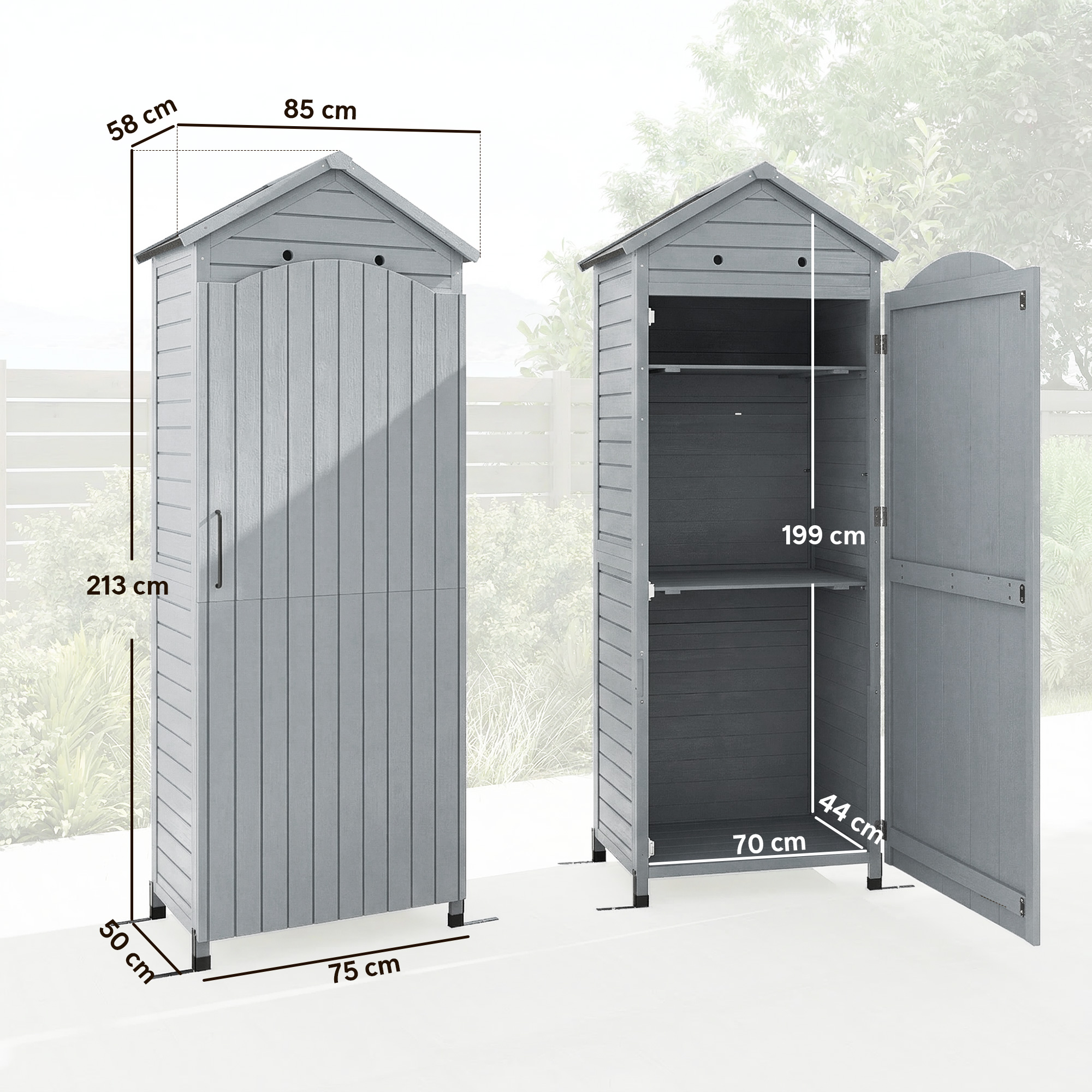 Gartenschrank Holz extra hohe Geräteschuppen mit verstellbar Ablage magnetisch Tür galvanisiert Dach Belüftung