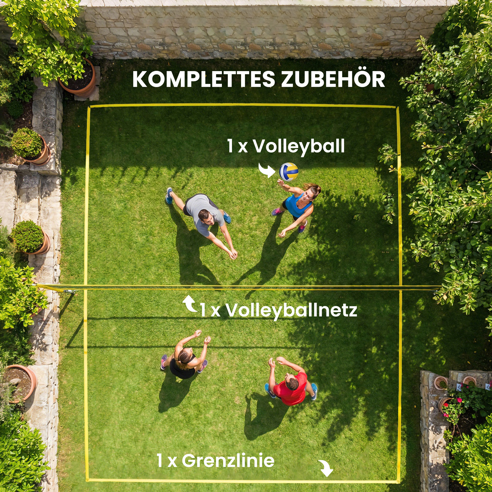 Volleyballnetz Set Tragbar Volleyball-Set mit höhenverstellbar Stahlpfosten Tragetasche 950 x 100 x 248 cm Schwarz