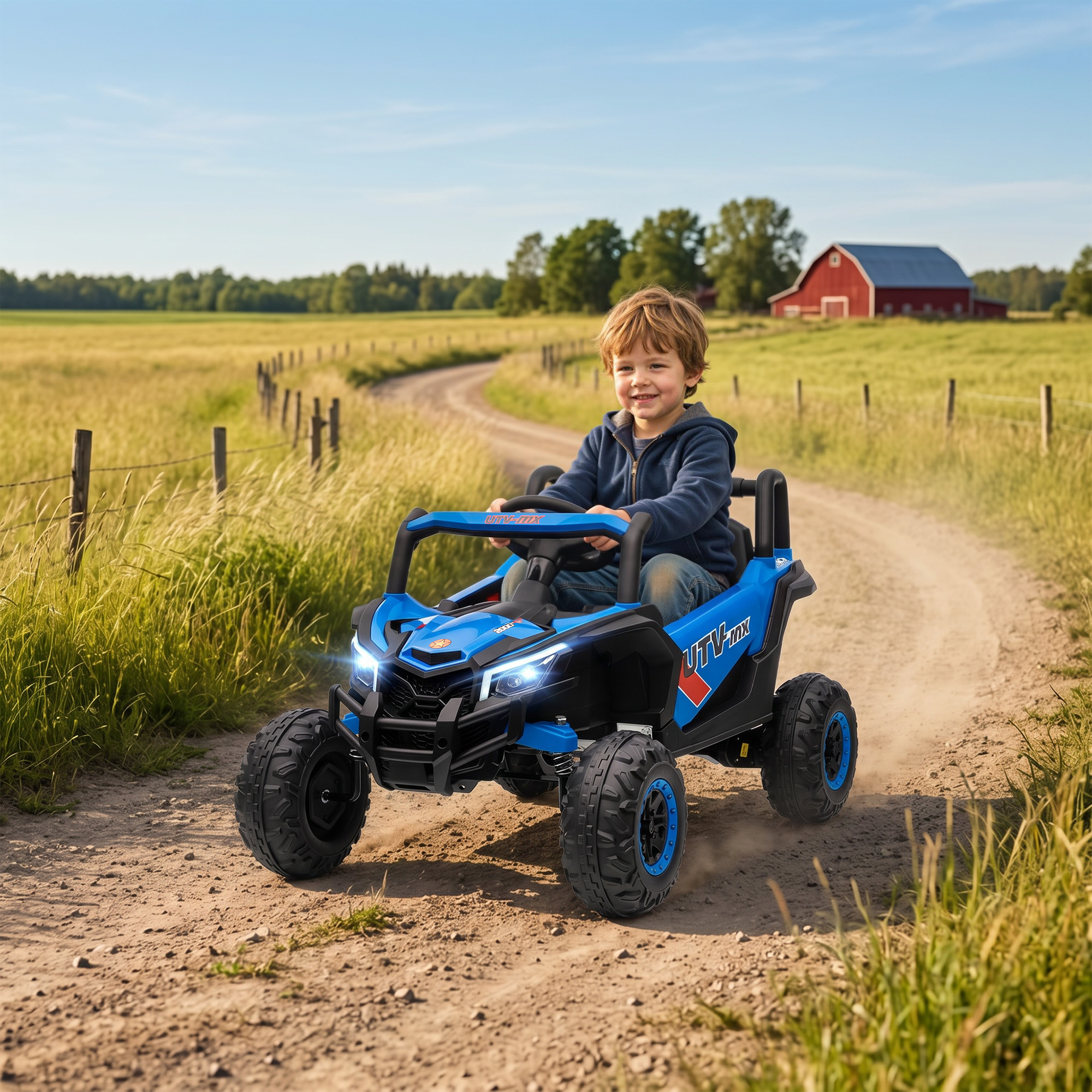 12V Elektroauto für Kinder, Fernbedienungsfunktion, Gurt, Hupe, LED-Lichter, USB-Port, für 3-5 Jahre, Blau