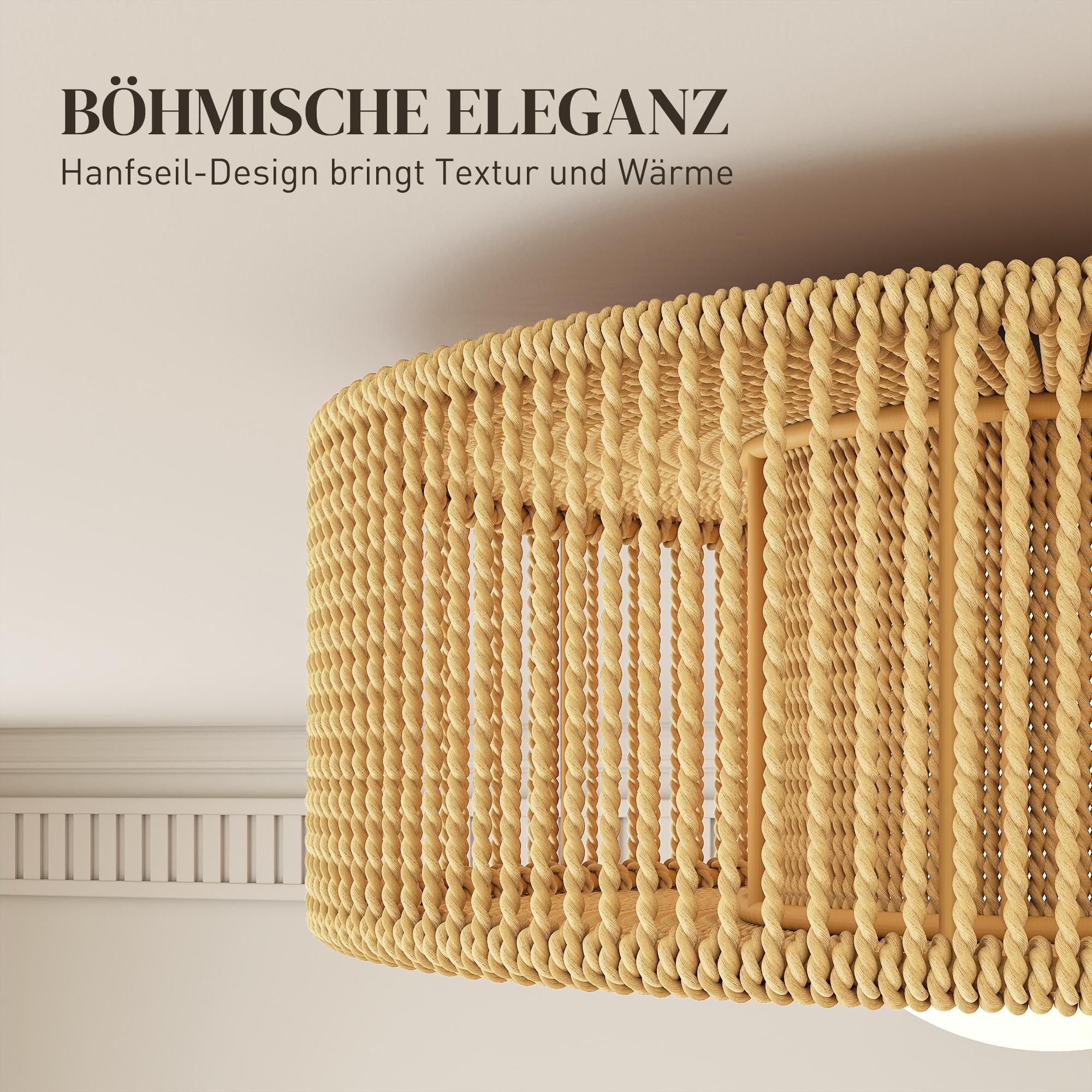 Deckenleuchte, Boho-Deckenlampe Hängend mit G9 LED Fassung, Lampenschirm aus Hanfseil Rund