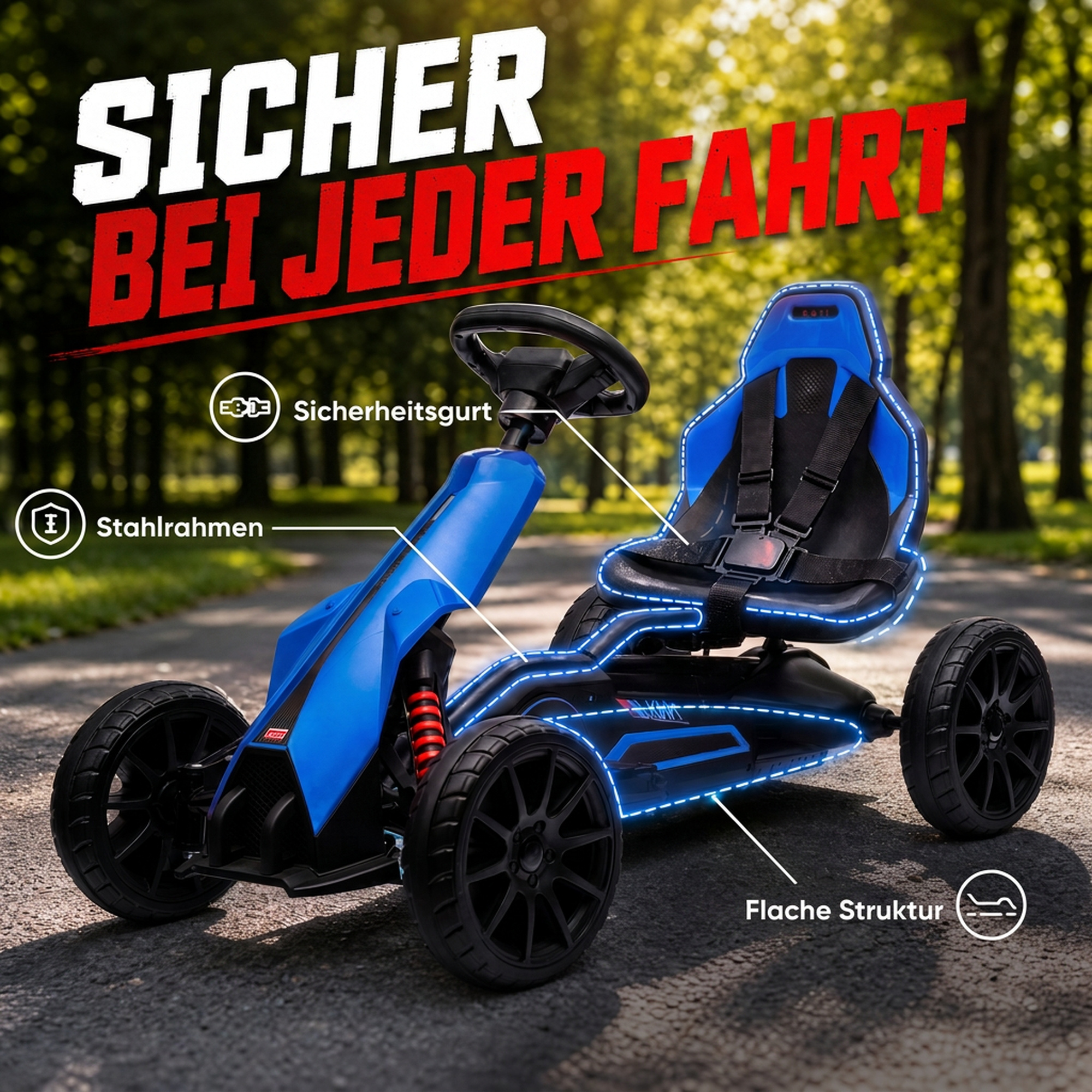 Elektro Go-Kart für Kinder 3-5km/h Gokart mit 2-Fach verstellbarem Geschwindigkeit, Sicherheitsgurt, EVA-Räder für 3-8