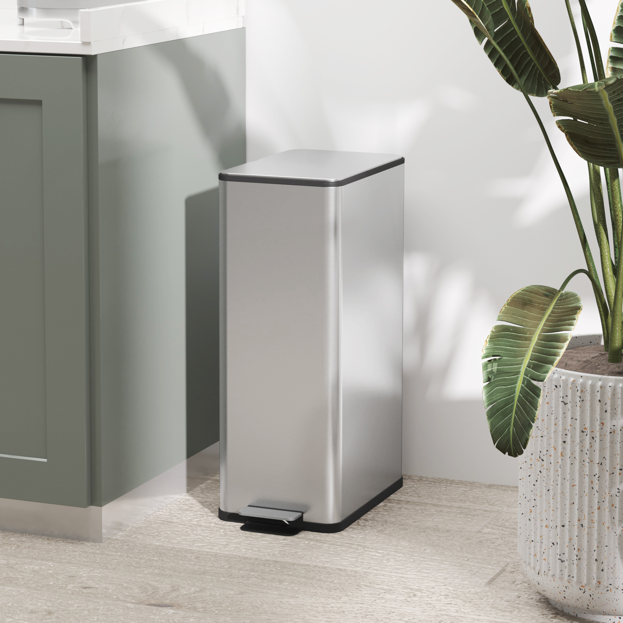 Mülleimer 20L, Soft-Close-Deckel, Deodorant-Fach, Fingerabdrucksicher, Edelstahl, Silber