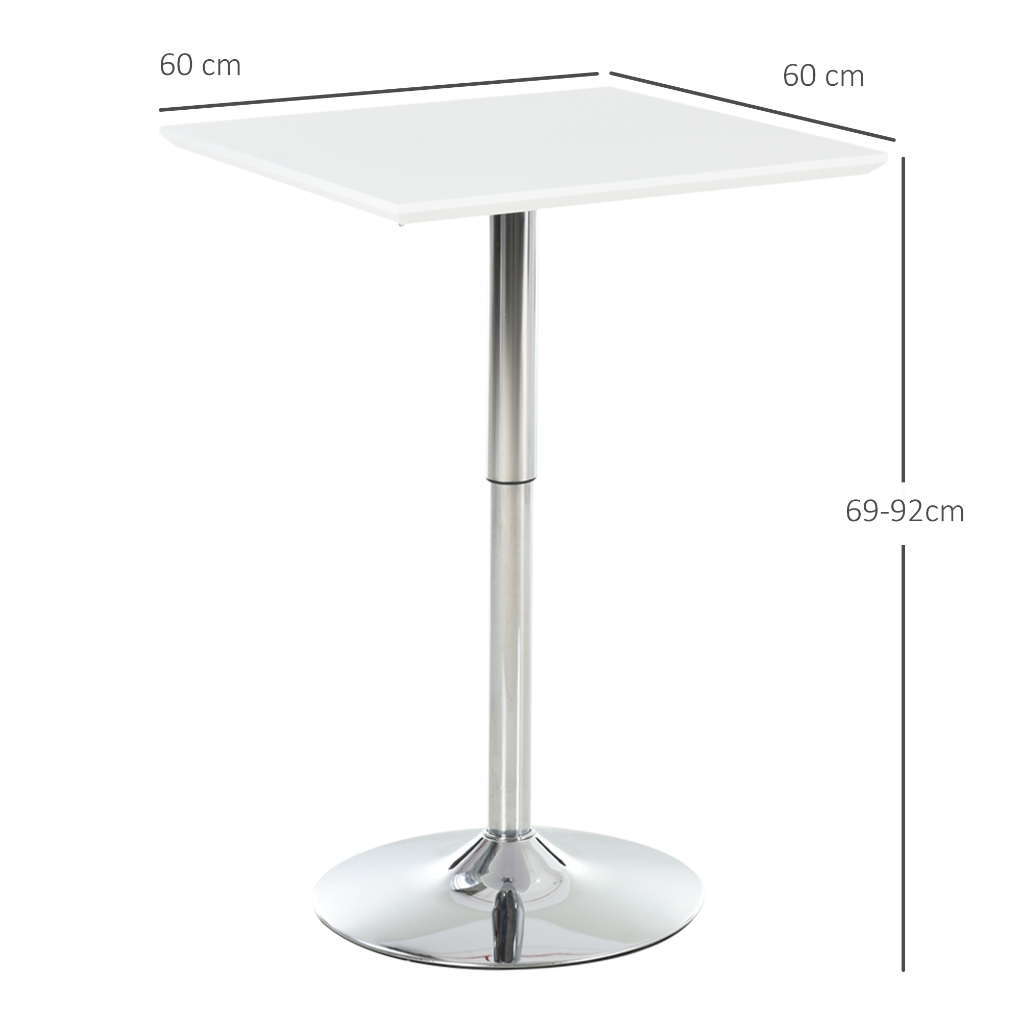 Bartisch Bistrotisch Pub Höhenverstellbarer Quadratischer Stehtisch Tisch Stahl Weiß 60 x 60 x 69-92 cm