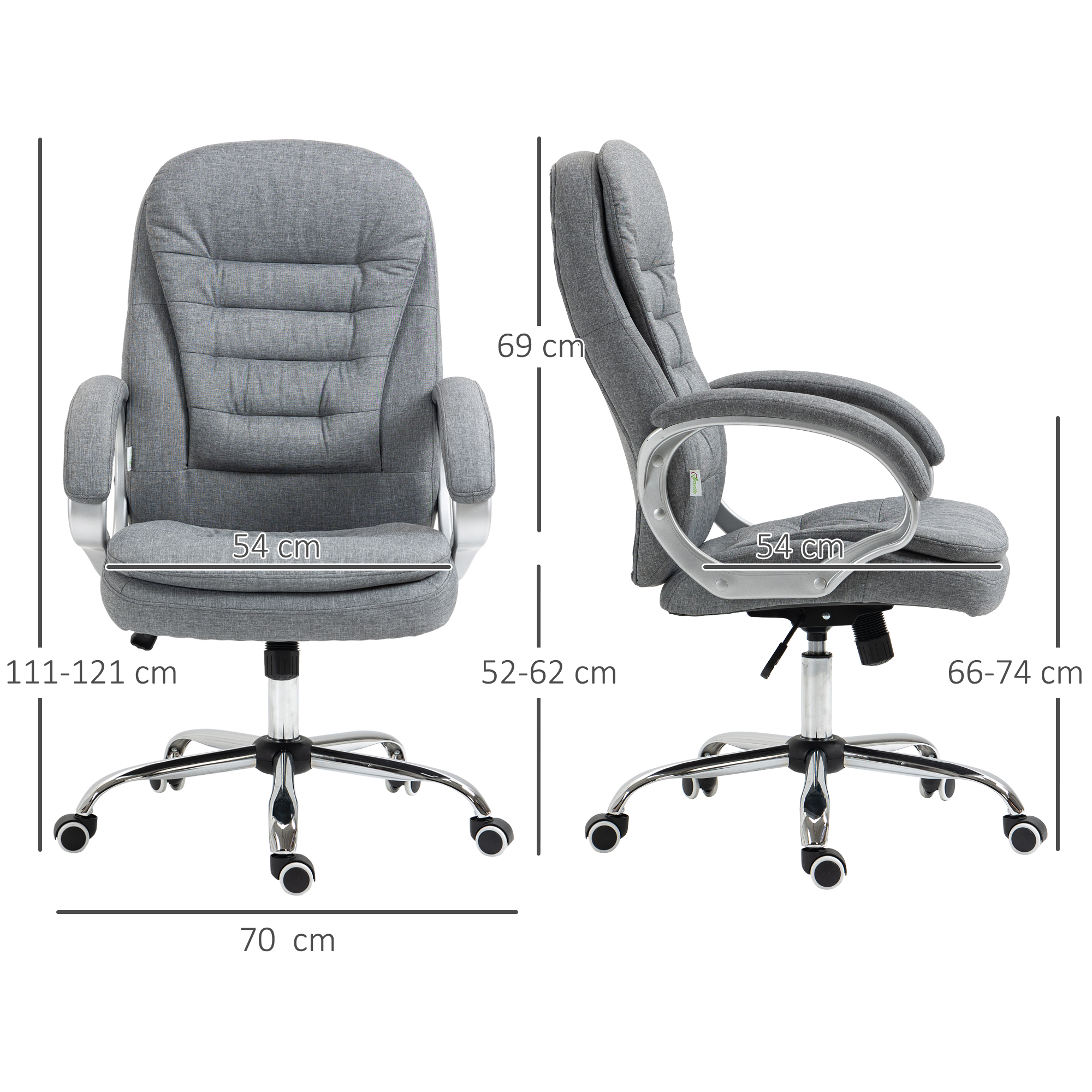 Bürostuhl Arbeitsstuhl Schreibtischstuhl Drehstuhl 360° Ergonomisch Wippfunktion Höhenverstellbar Grau Leinen 64 x 75 x 111-121 cm