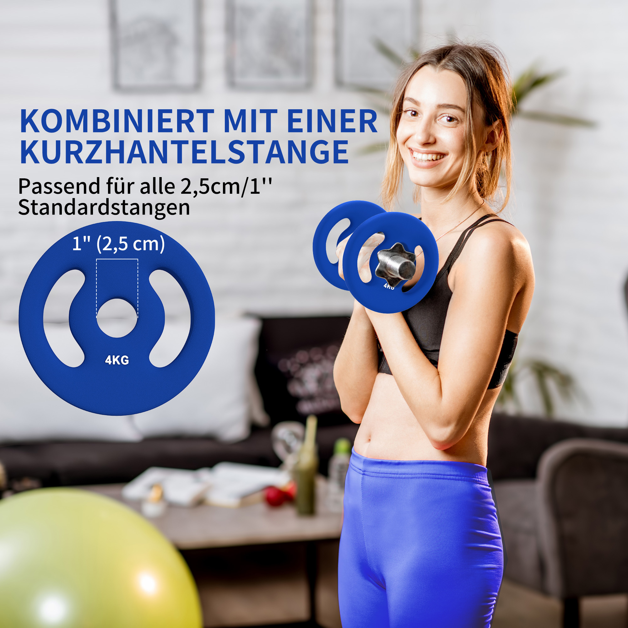 2 x 4 kg Gewichtsplatten mit praktischen Handgriffen, Gewichts-Set für Home-Gym, Fitnessstudio, Stärke-Training, Blau