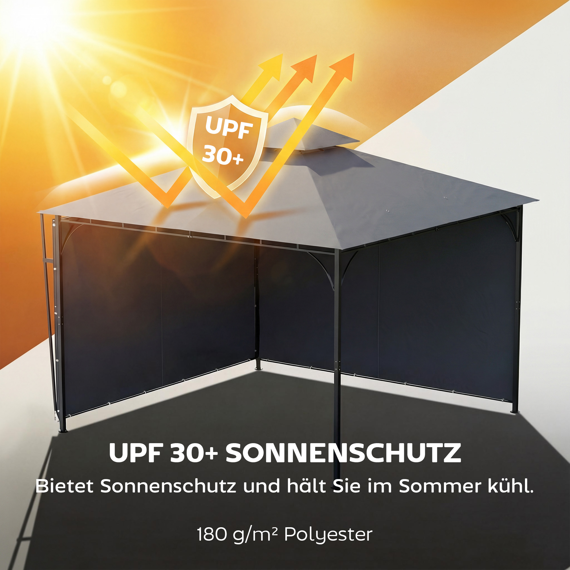 Pavillon 3,2x3,2 m Stabil Winterfest Gartenpavillon mit ausziehbaren Dachüberstand, Doppeldach Dunkelgrau