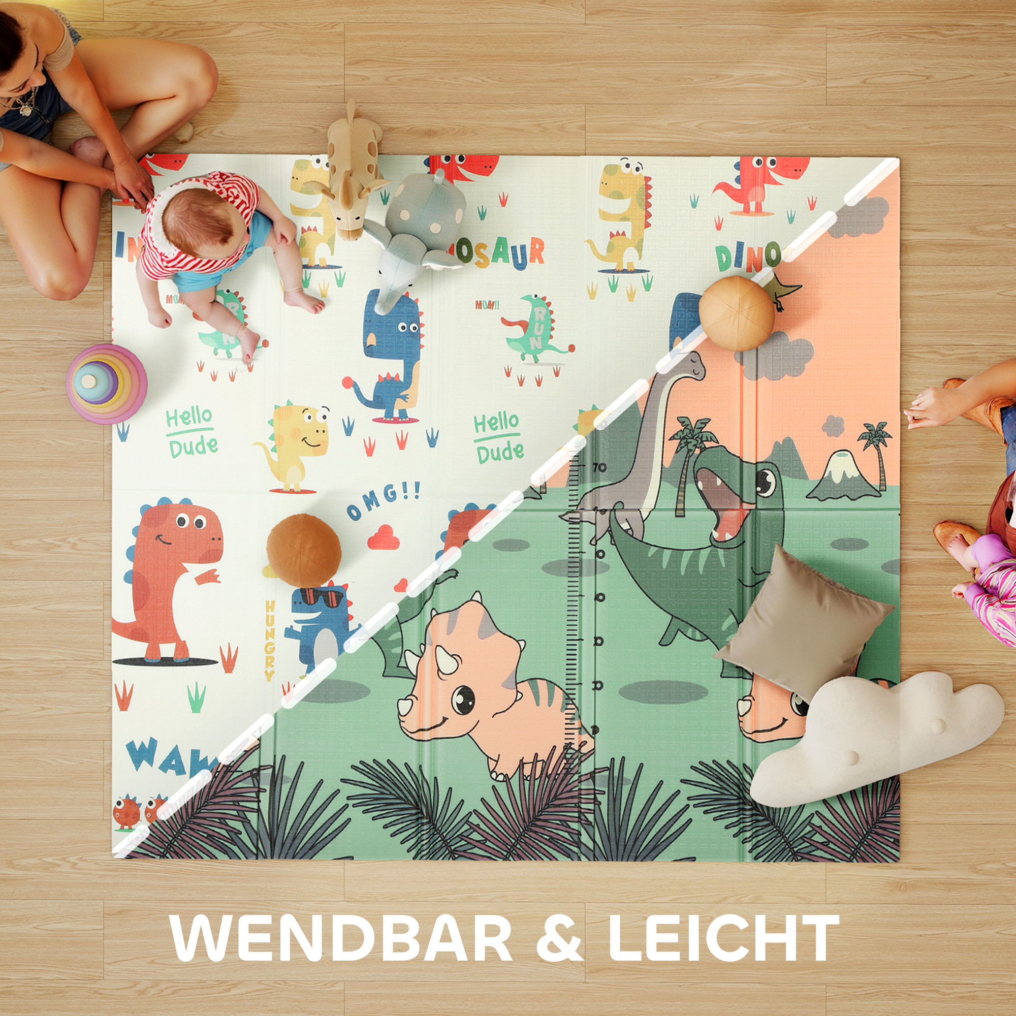 Spielmatte Baby 196 x 176 x 1,5 cm faltbar Doppelseitige Krabbelmatte Mehrfarbig