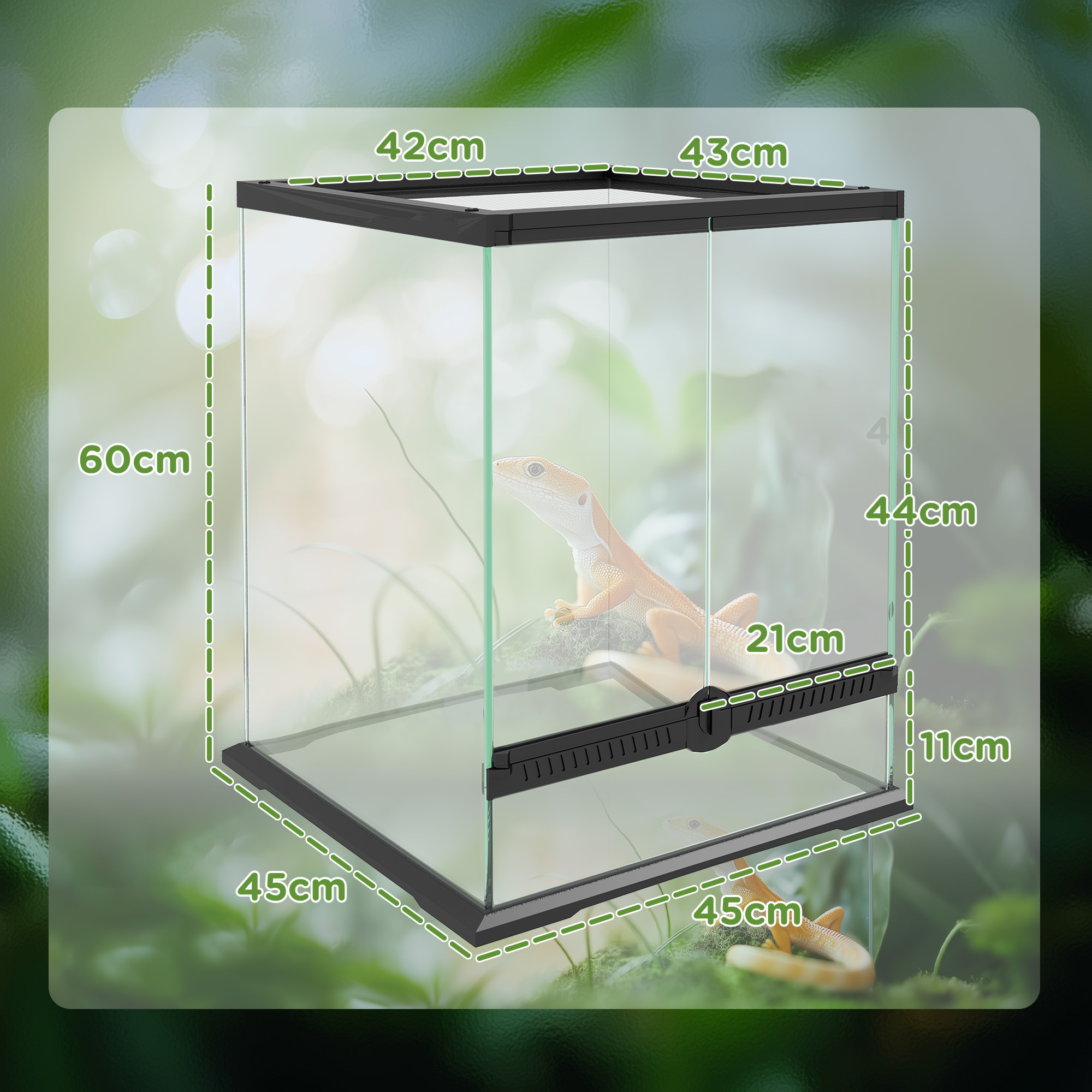 Terrarium, Glasgehäuse, verriegelbar, Kabelmanagement, 45x45x60cm, Schwarz