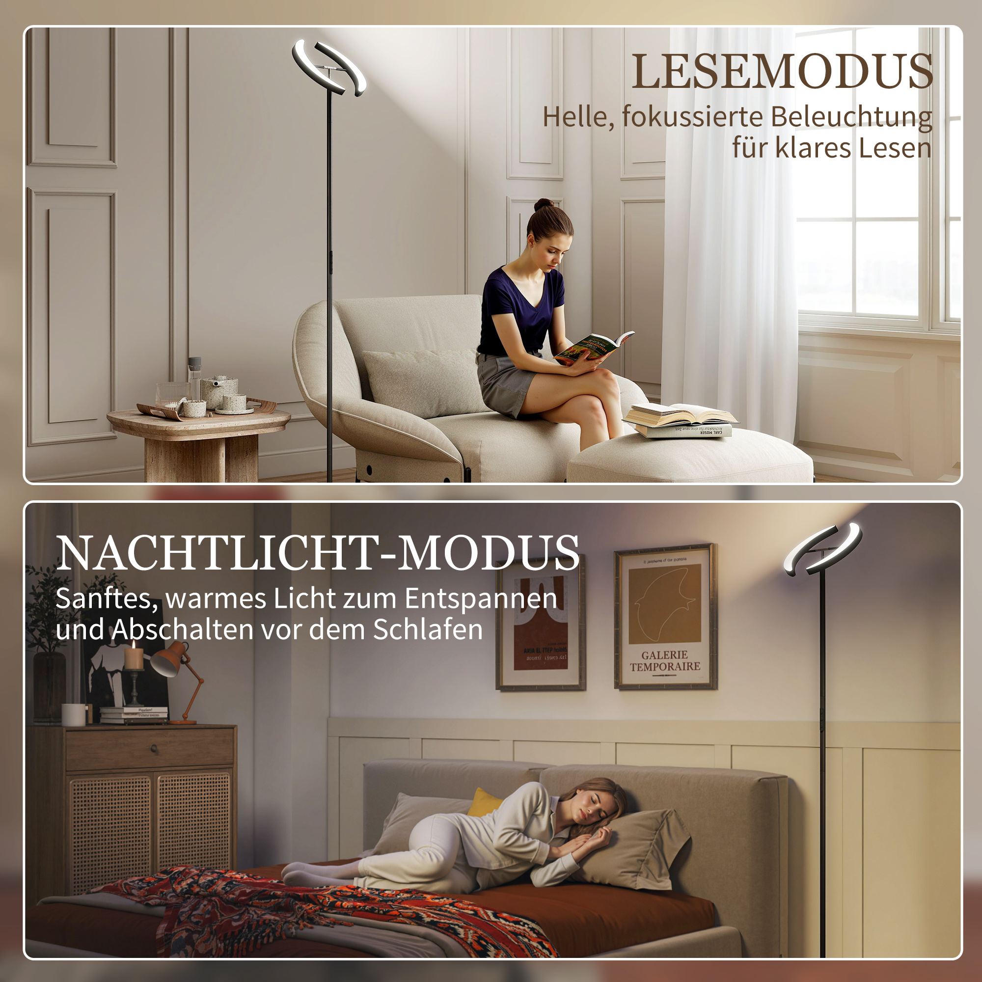 RGB Stehlampe, dimmbare Lampe mit mehrfarbigen Beleuchtungsmöglichkeiten, drehbar, Schwarz