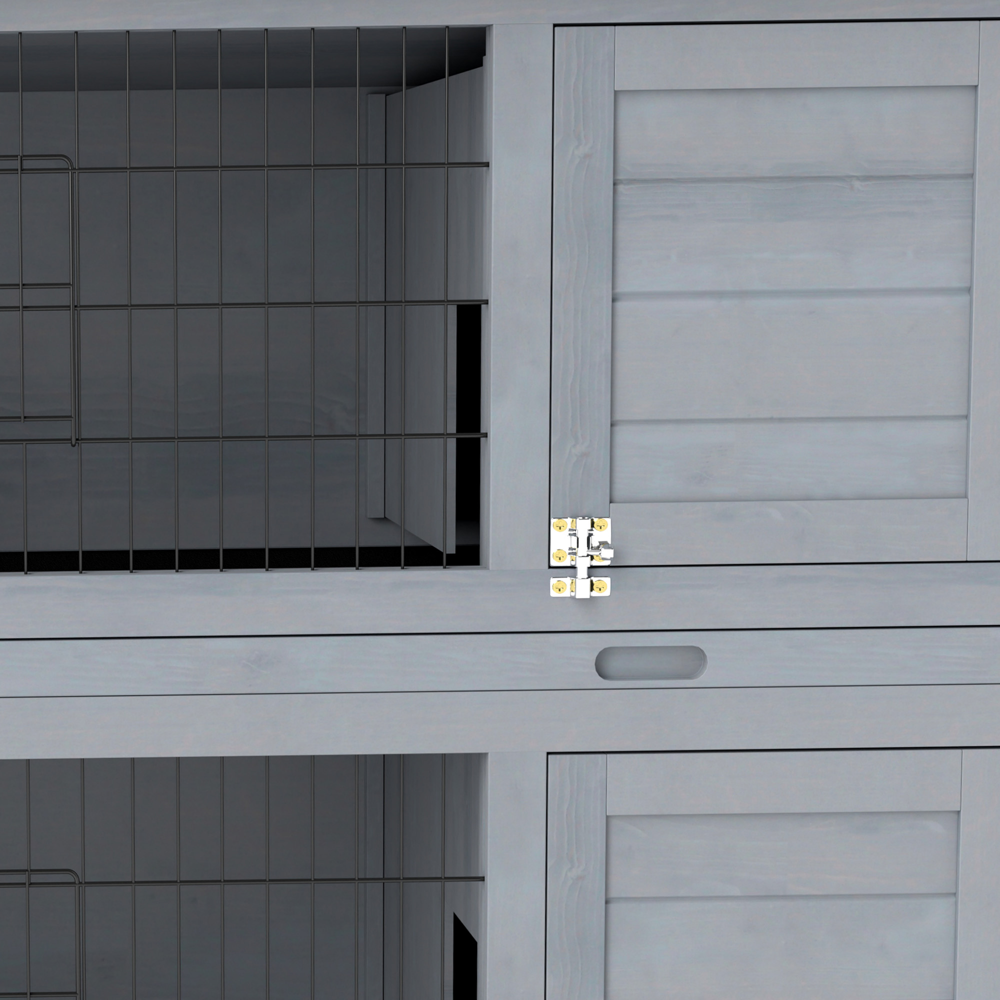 Hasenstall Kaninchenstall aus Holz mit 2 Etagen Asphaltdach Bodenwanne Türen für Kleintiere 136,4 x 50 x 93 cm Grau