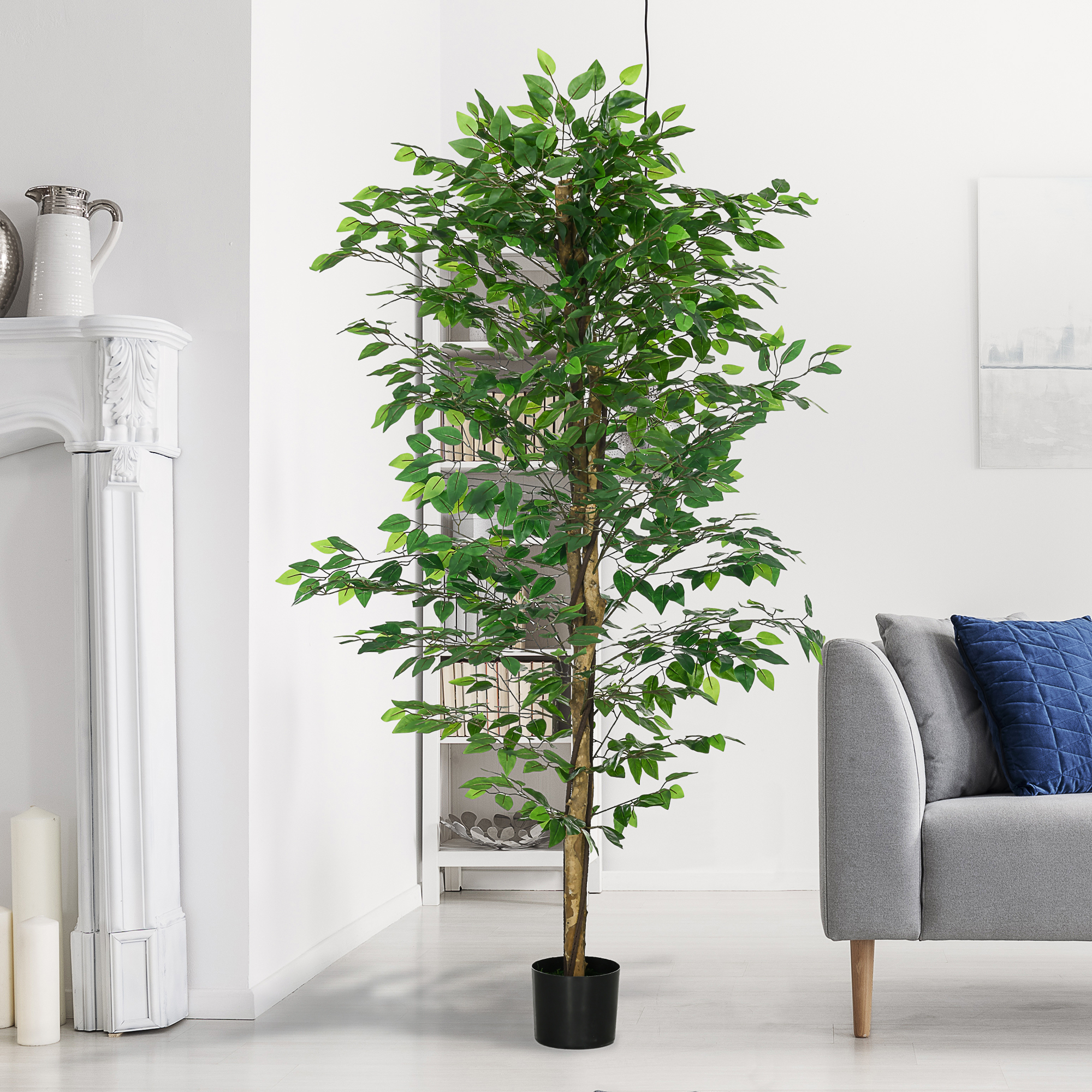 künstlicher Ficus-Baum, realistisch, pflegeleicht, inkl. Topf, 180 cm hoch, Grün
