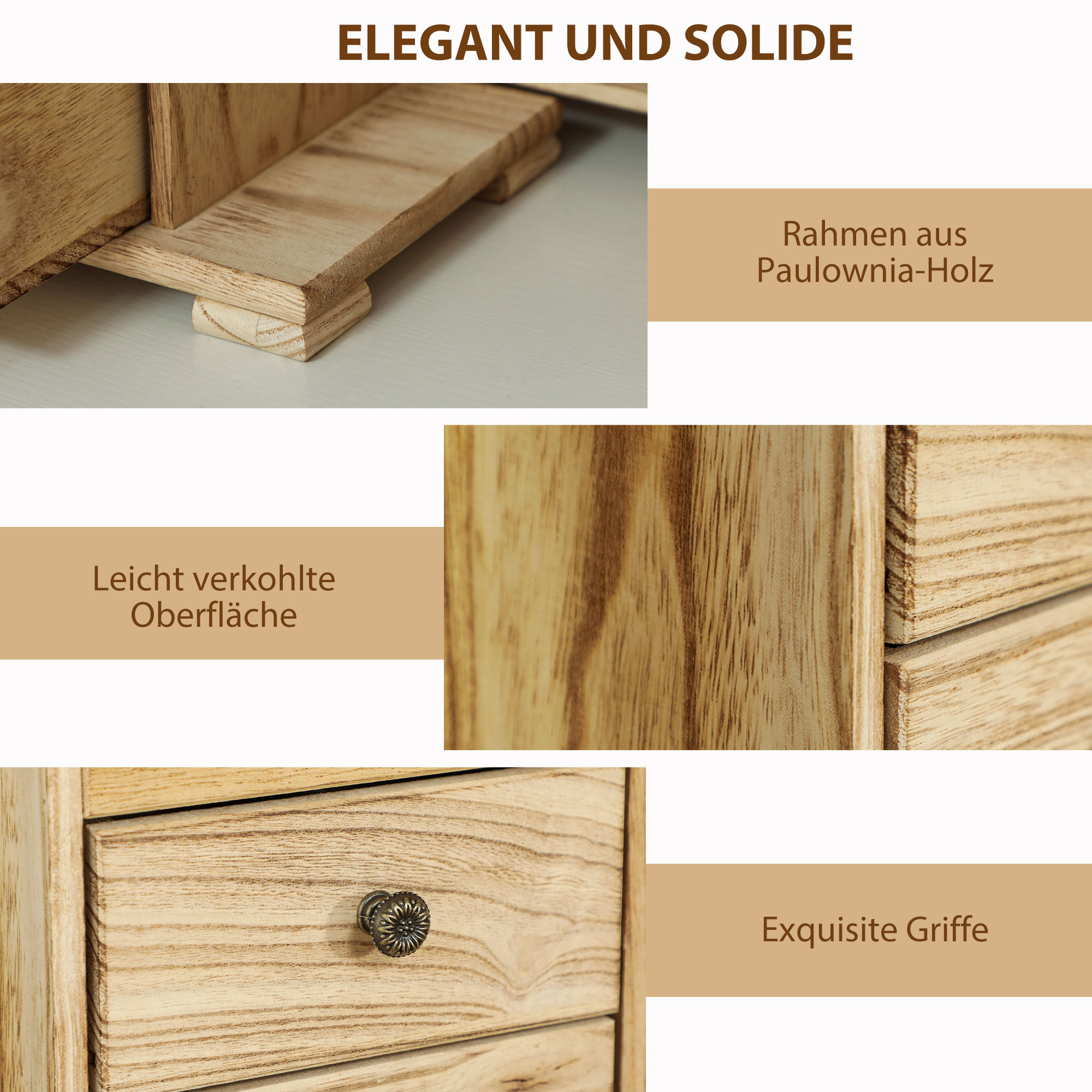 Schmuckbox, Schmuckschatulle, 4-stufiges Layout, integrierter Spiegel, Holz, Braun