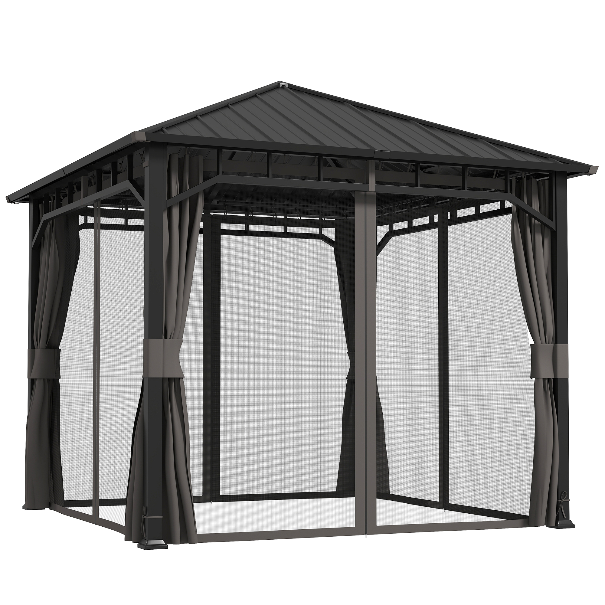 Pavillon 3 x 3 m Wasserdicht Stabil Winterfest Gartenpavillon mit Seitenteile, Netze, Haken Hardtop Dunkelgrau