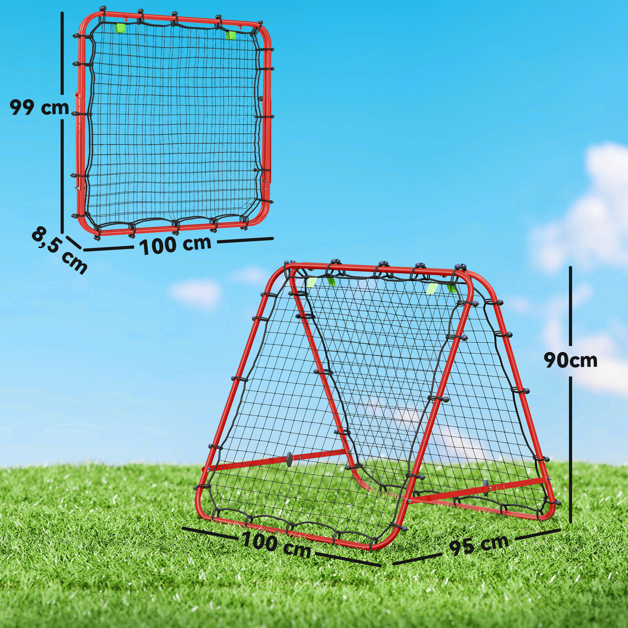 Fußballtor, verstellbar, klappbar, Metallrahmen, 100 x 68-95 cm, Rot