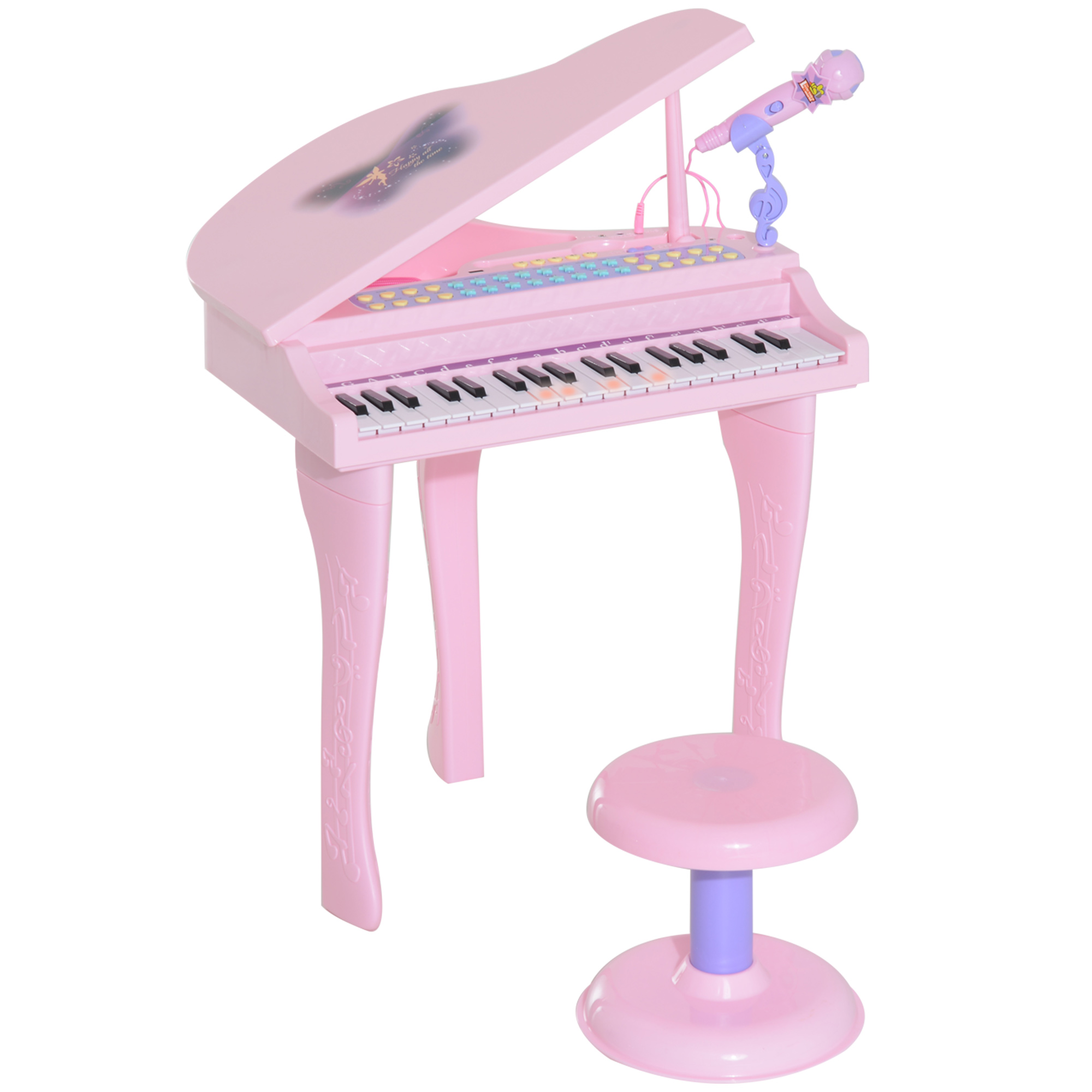 Keyboard Kinder mit 37 Tasten, Hocker Klavier mit Mikrofon, LED-Lehrmodus, Aufnahme, Piano Musikinstrument für 3-6 Jahre Kinder Rosa
