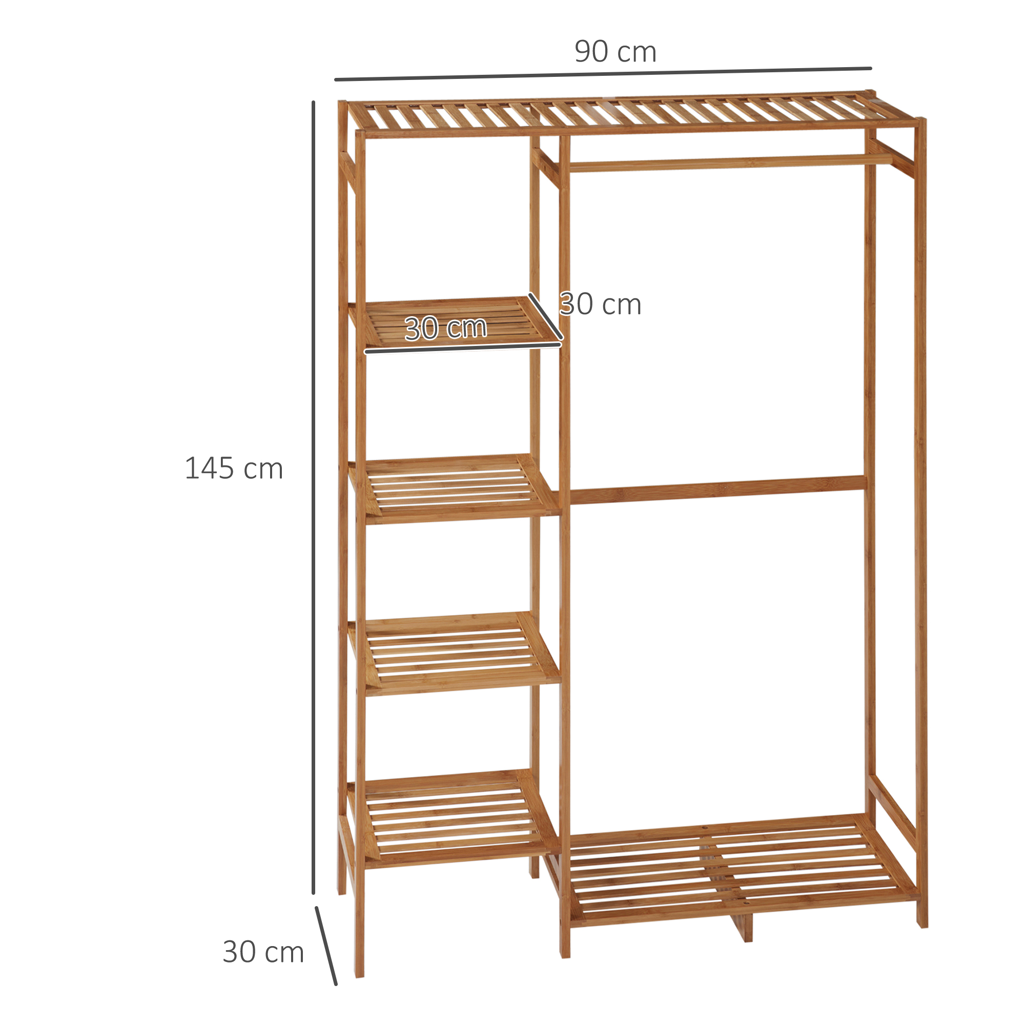 Kleiderständer Garderobenständer mit Kleiderstange, Schuhablag, Regal, Garderobe aus Bambus Naturholz