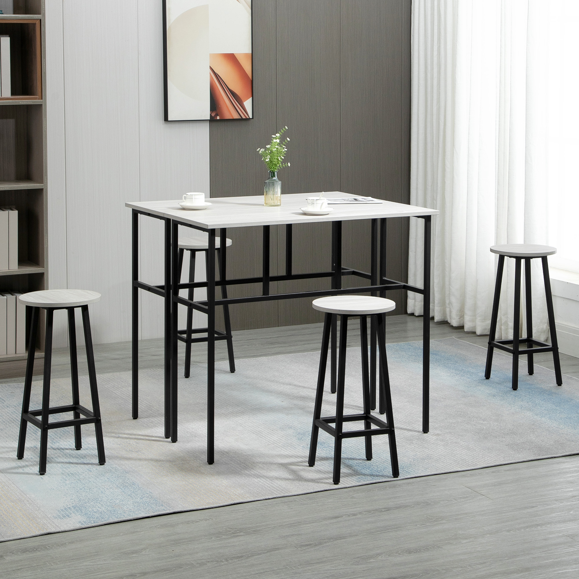 Bartisch-Set im Industriedesign, 6-teilig, 2 Tische und 4 Barhocker, Grau + Schwarz