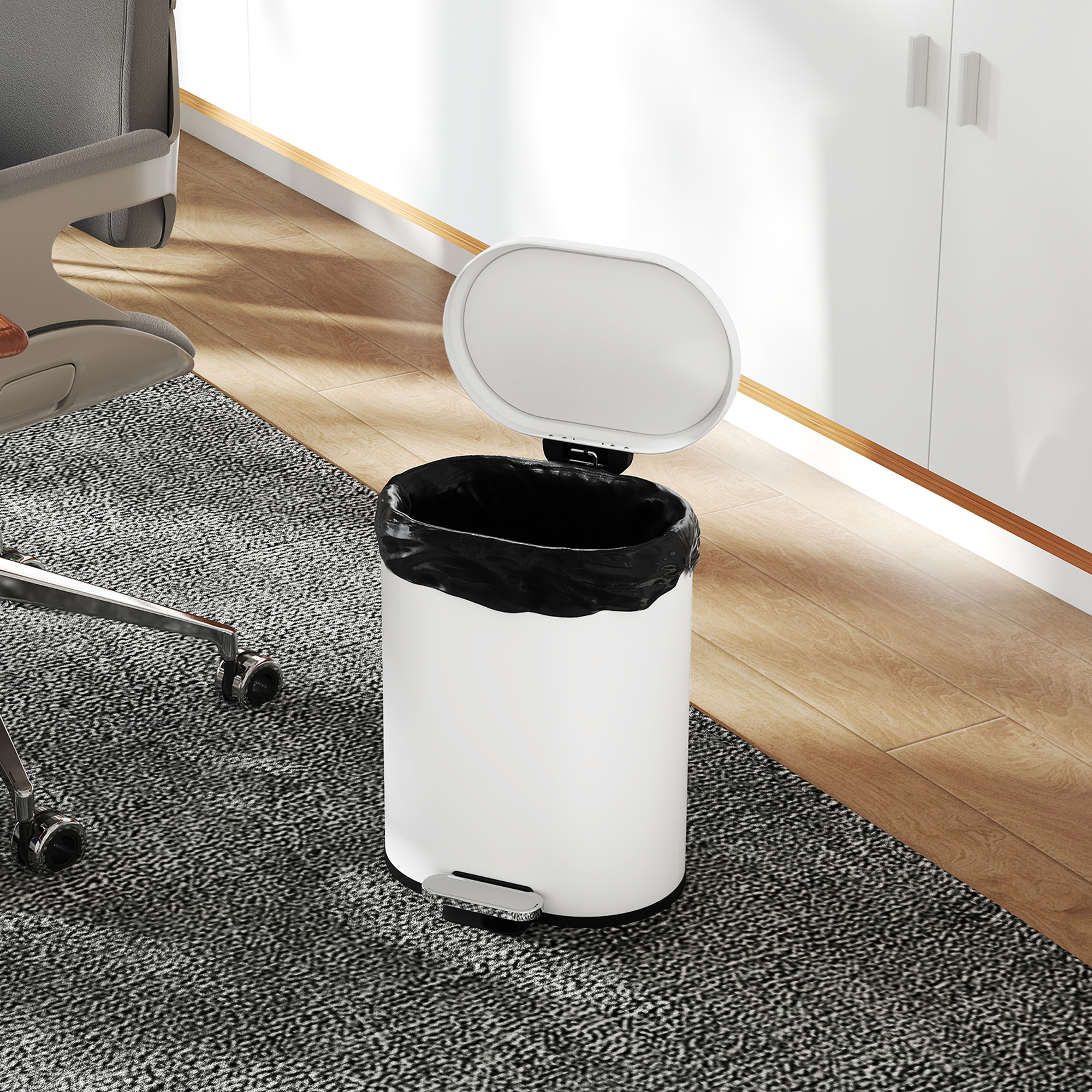 Mülleimer 12L Treteimer Abfalleimer mit Deckel, Fußpedal, Inneneimer, Soft-Close-Funktion, 30 x 25,5 x 37,5 cm, Weiß