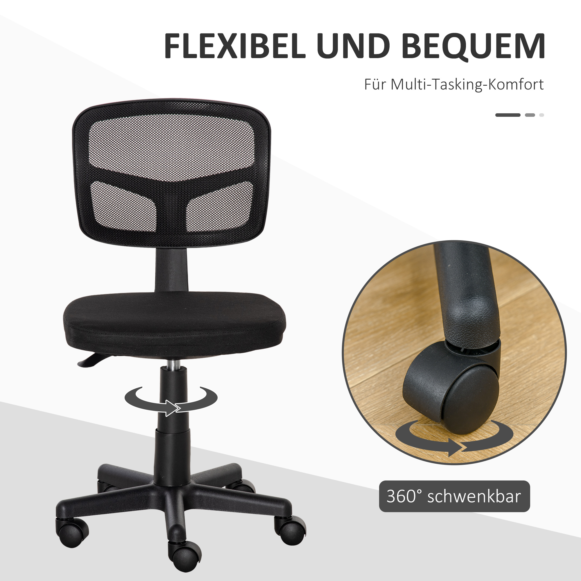 Bürostuhl Ergonomischer Schreibtischstuhl, Höhenverstellbarer Drehstuhl, Platzsparend Schwarz