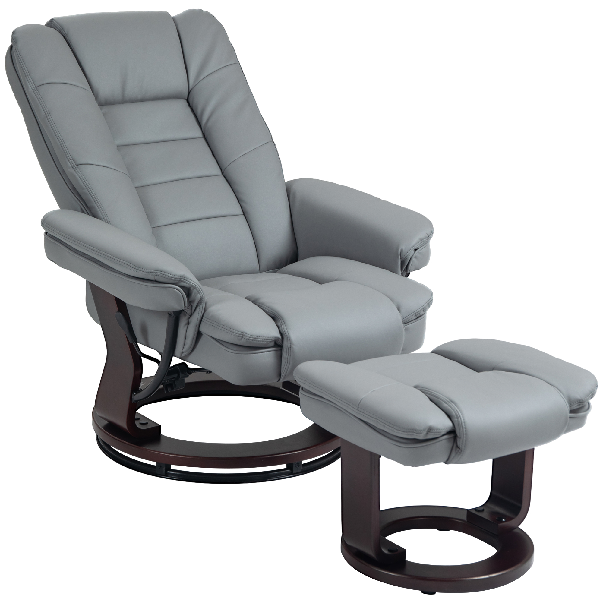 Relaxsessel mit Hocker, Liegesessel, drehbar, neigbare Lehne, Lederoptik, bis 130 kg, Grau