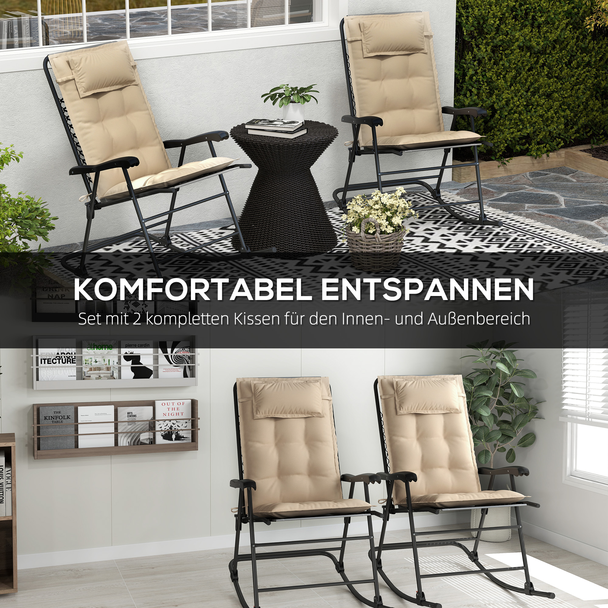 2er Set Auflage für Sonnenliege Wasserabweisend Liegenauflage für Gartenliege Polsterauflage 50x116x5 cm, Beige