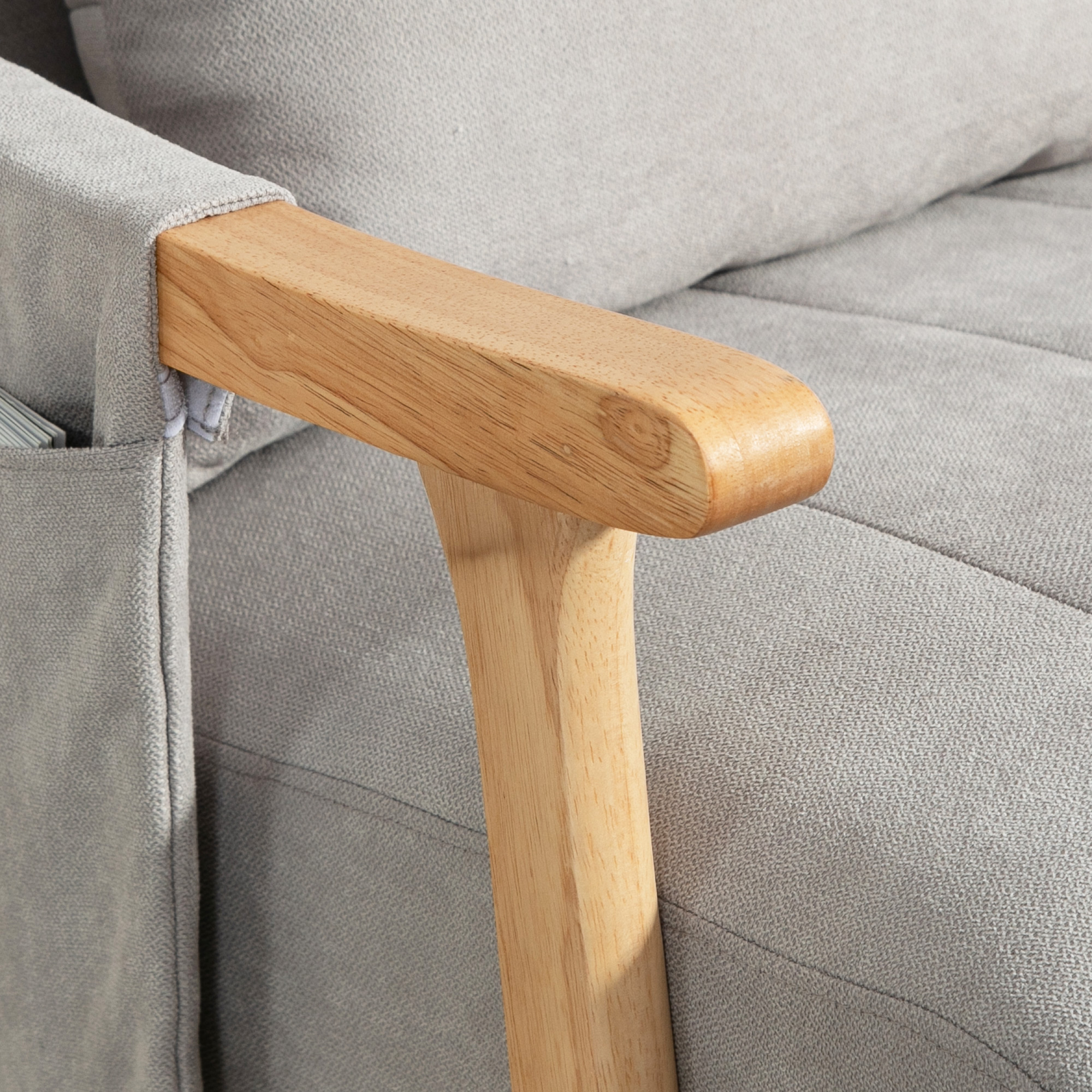 Schaukelstuhl mit Nierenkissen, breiter Sitz, Kautschukholzrahmen, bis 120 kg, Grau