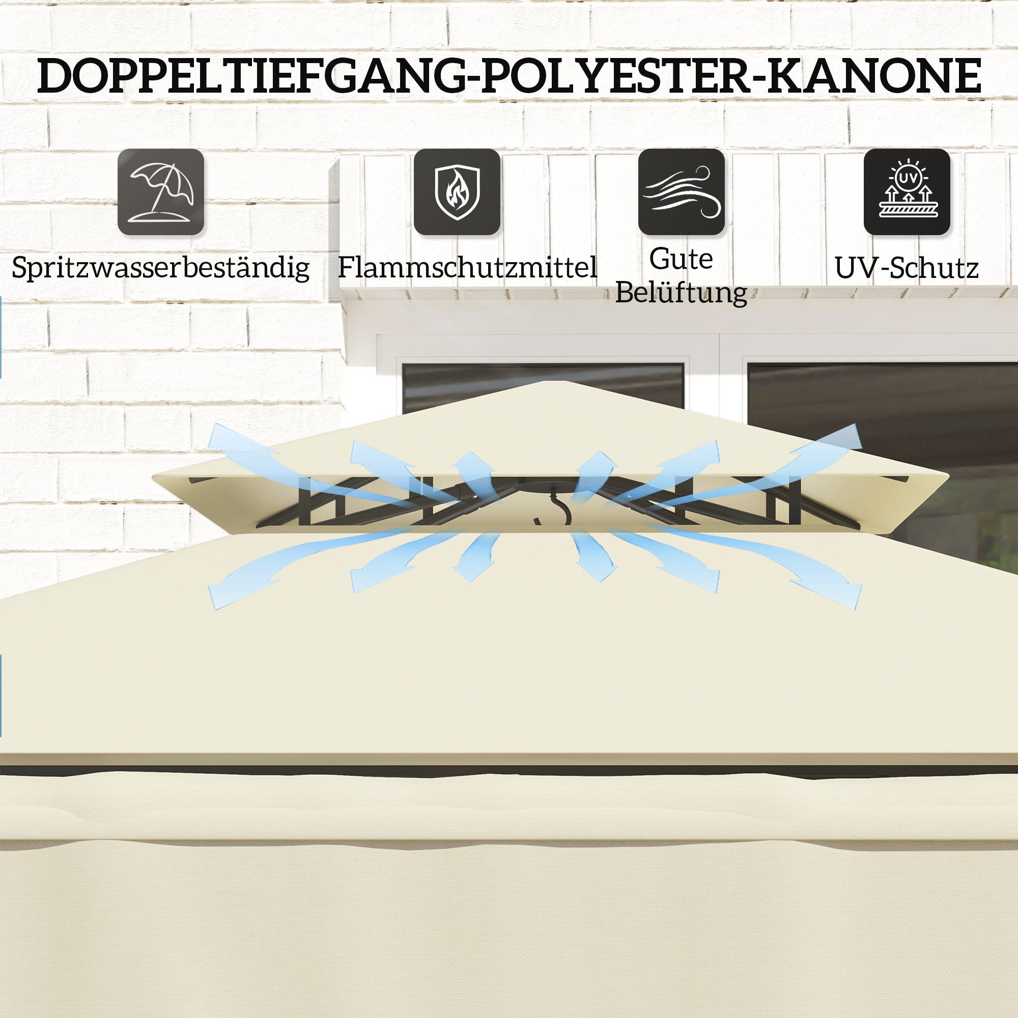 Grillpavillon 242x232x248 cm wasserabweisend flammhemmend Gartenpavillon mit Doppelschichtdach Beige