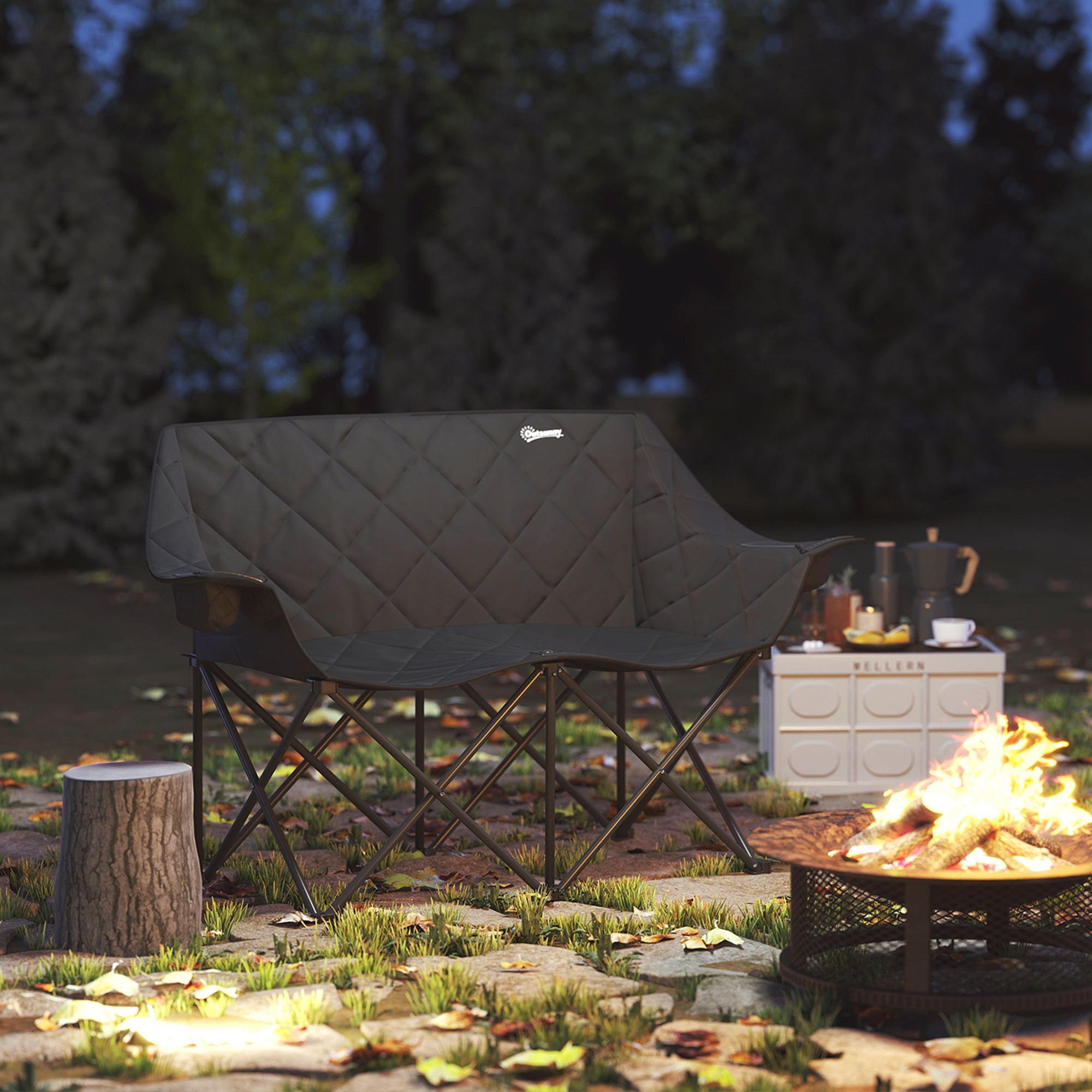 Faltstuhl faltbar 2 Sitzer Campingstuhl mit Tragetasche Outdoor bis 250kg belastbar 145 x 60 x 92 cm Schwarz